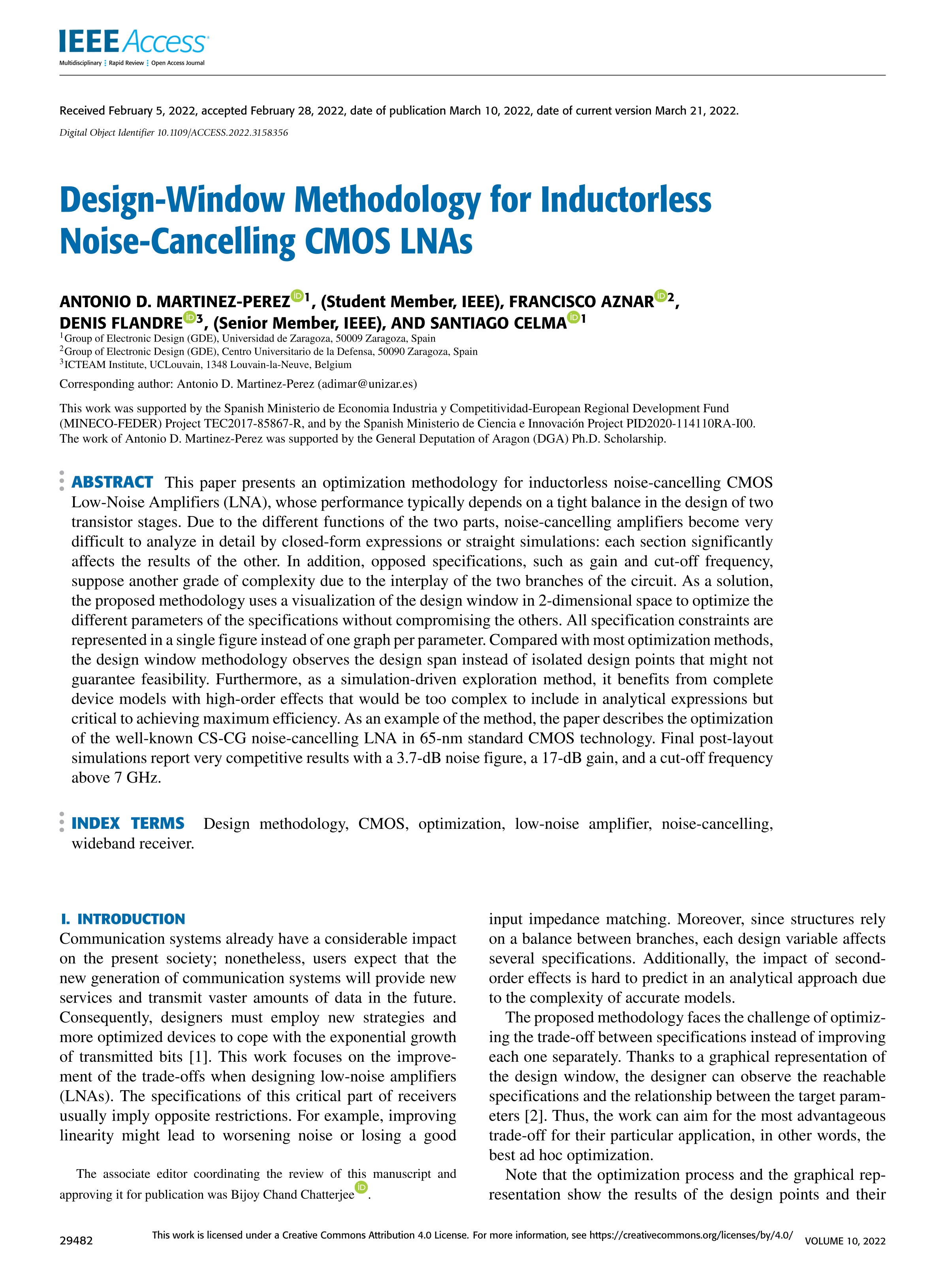 Design-window methodology for inductorless noise-cancelling CMOS LNAs