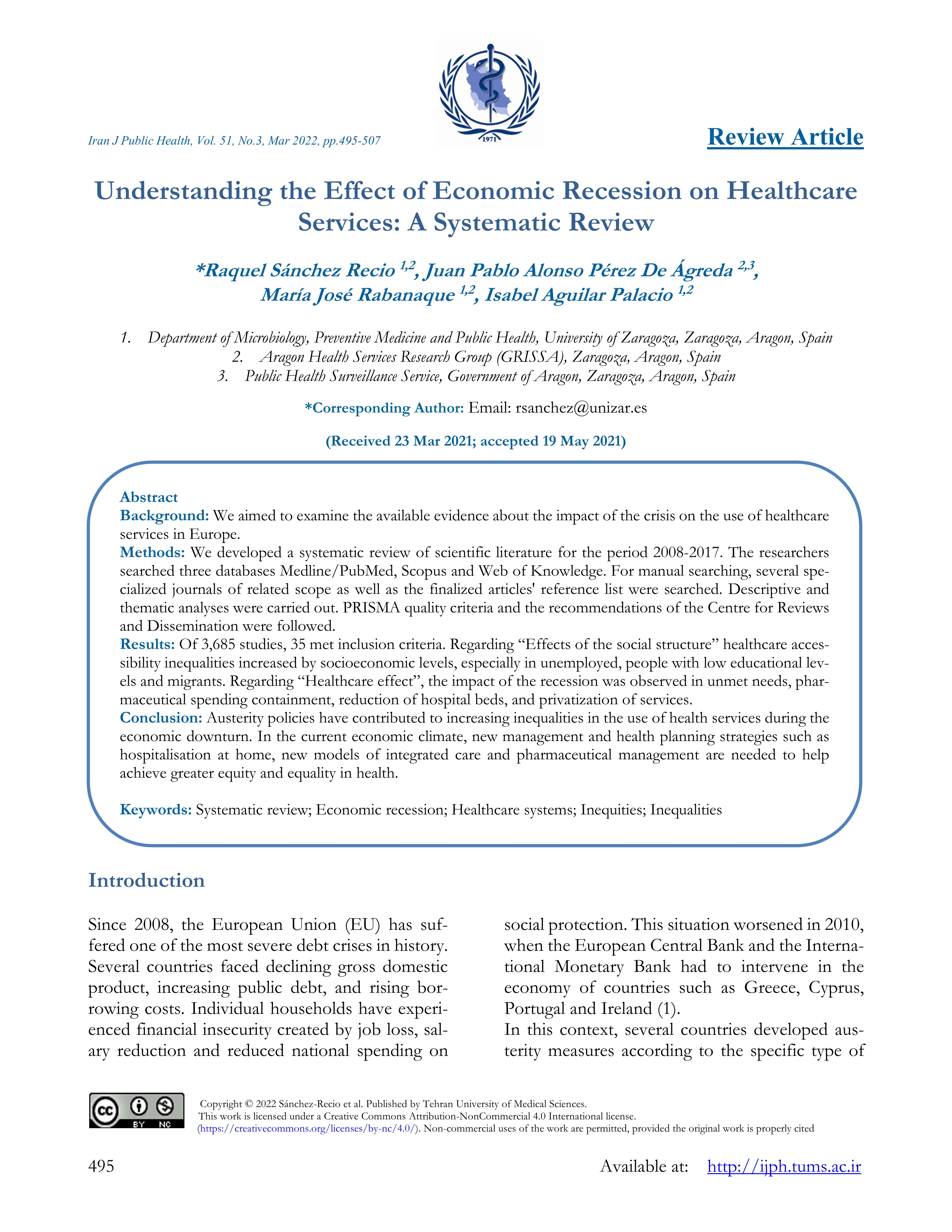 Understanding the effect of economic recession on healthcare services: a systematic review