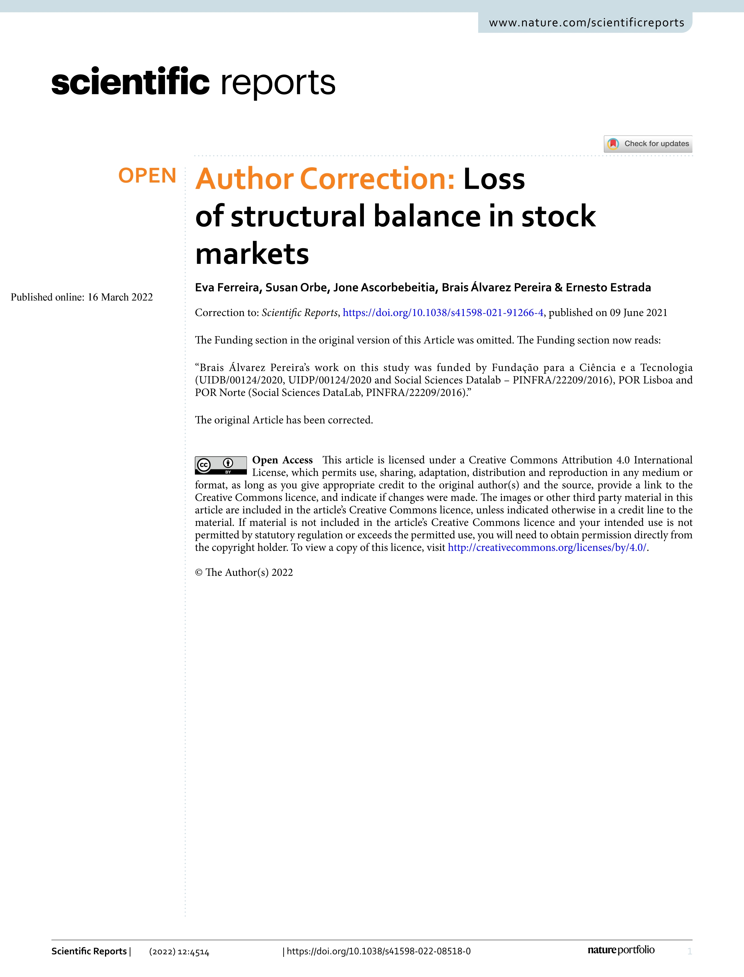 Author Correction: Loss of structural balance in stock markets