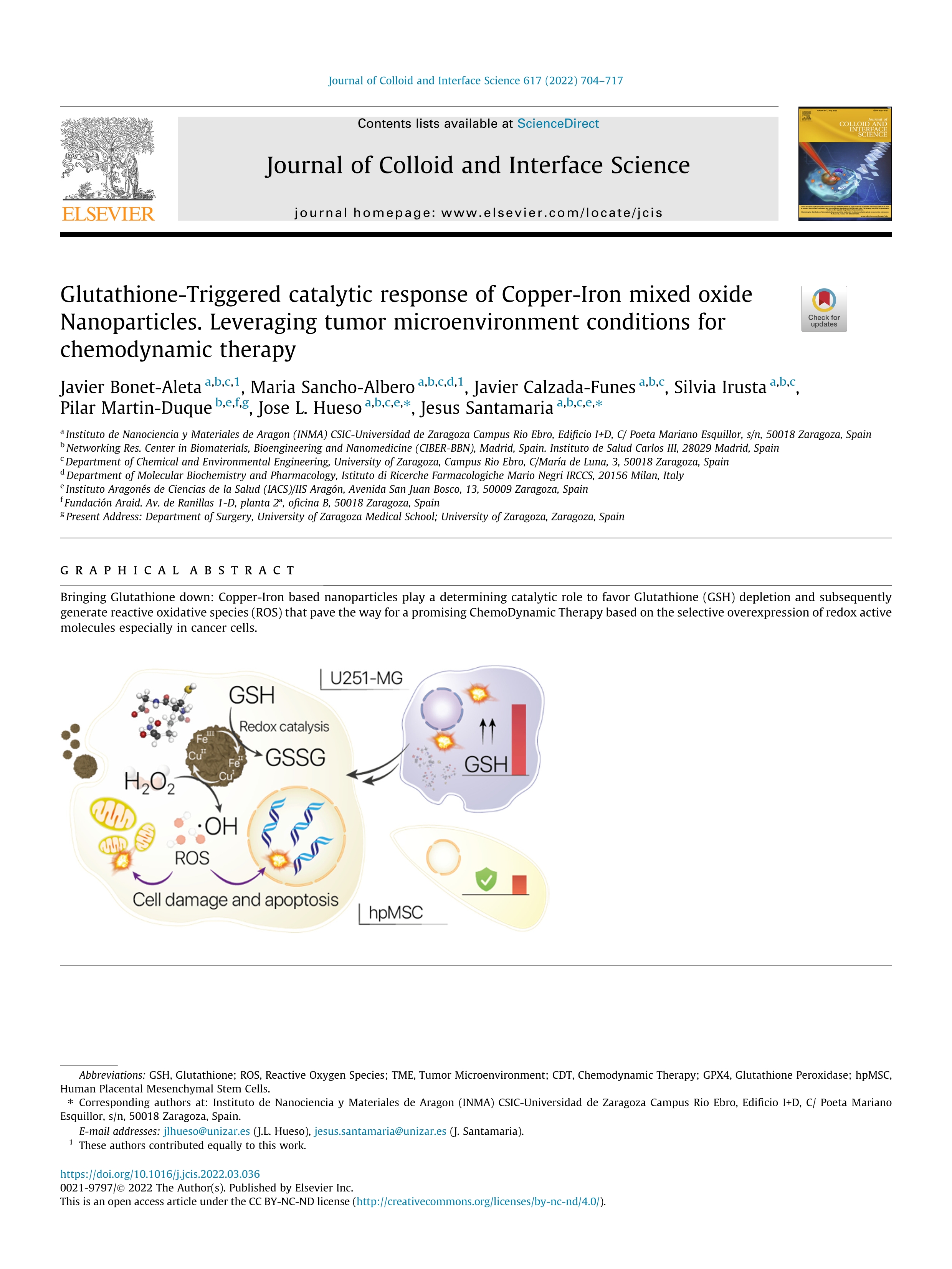 Glutathione-Triggered catalytic response of Copper-Iron mixed oxide Nanoparticles. Leveraging tumor microenvironment conditions for chemodynamic therapy