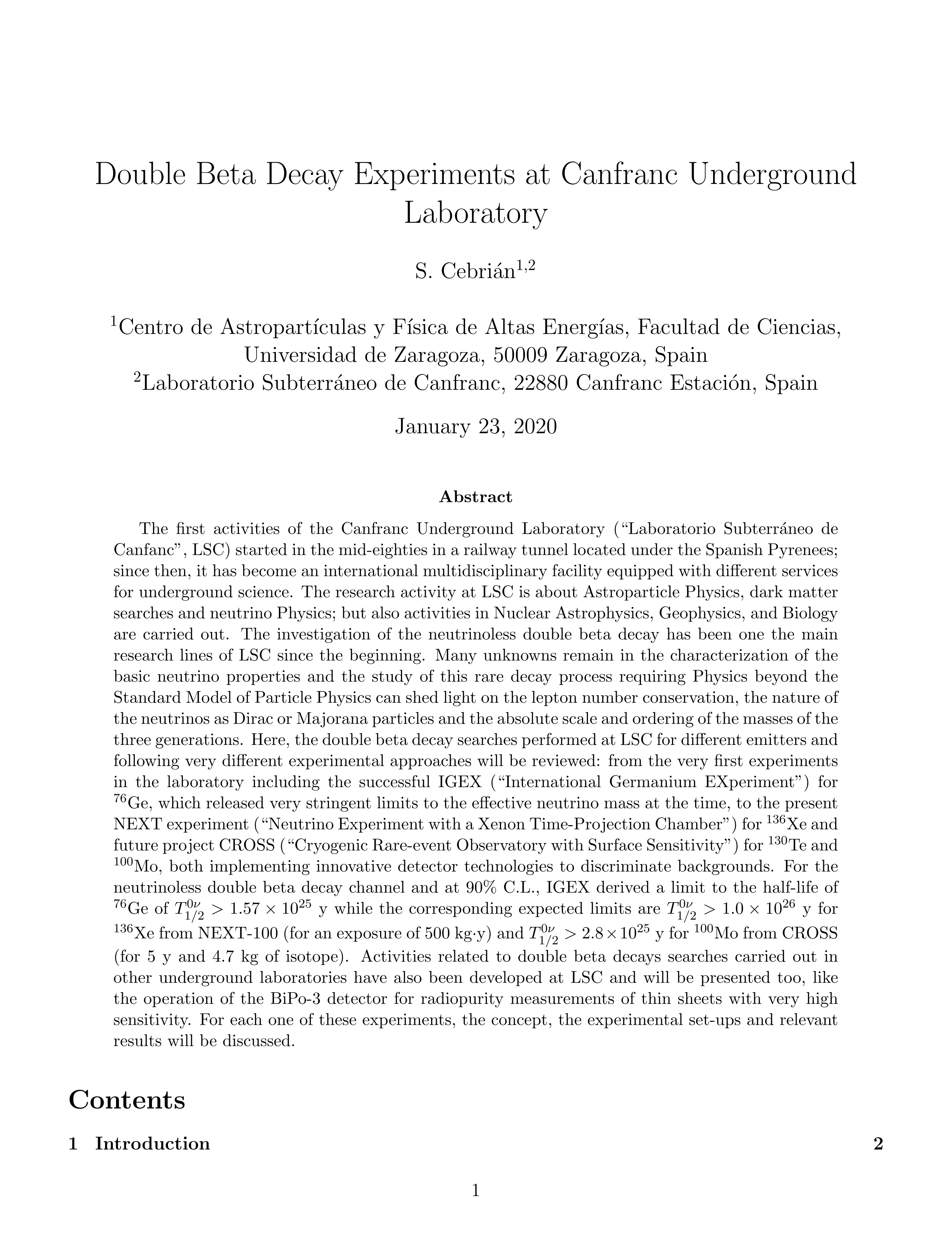 Double beta decay experiments at Canfranc Underground Laboratory
