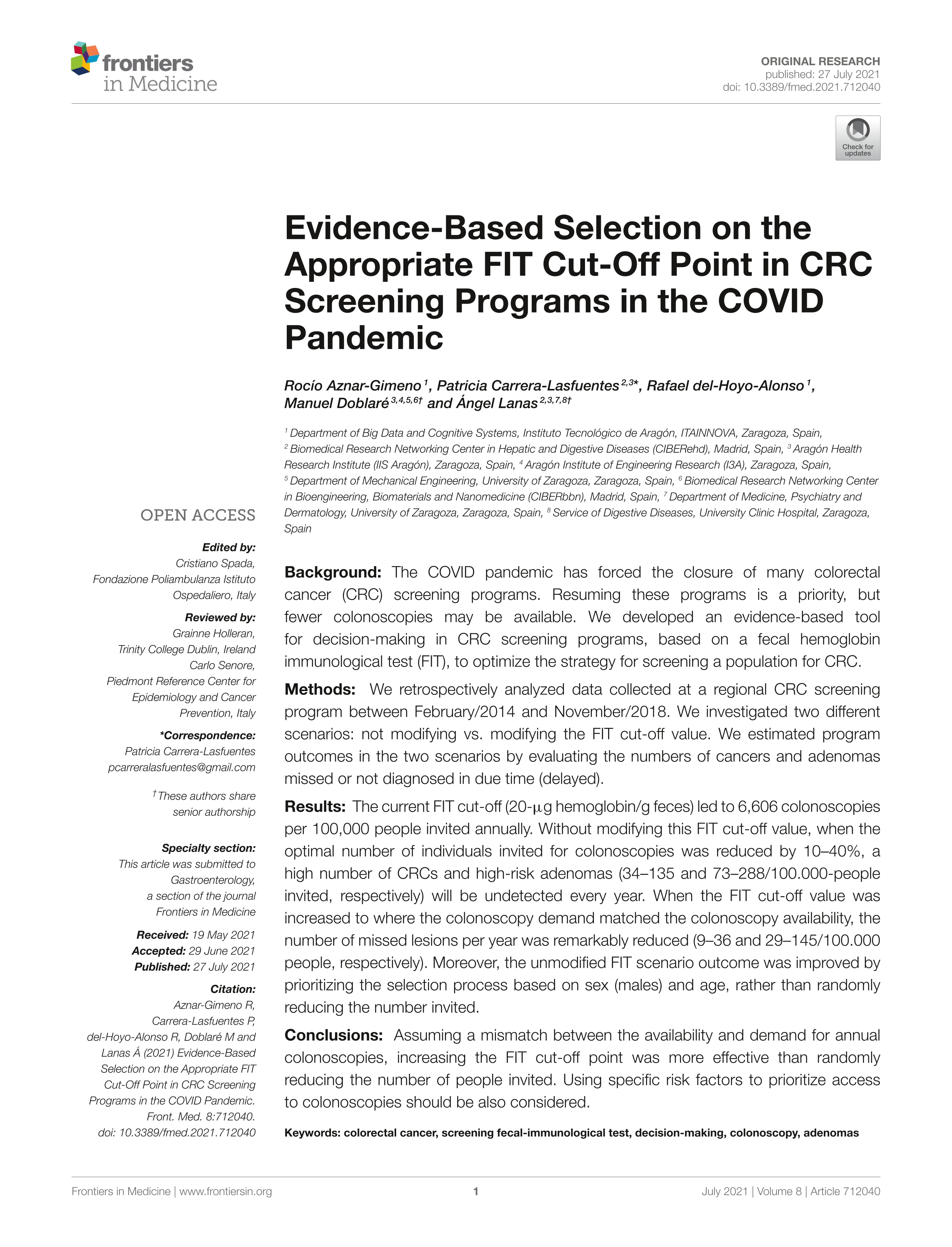 Evidence-based selection on the appropriate FIT cut-off point in CRC screening programs in the COVID pandemic