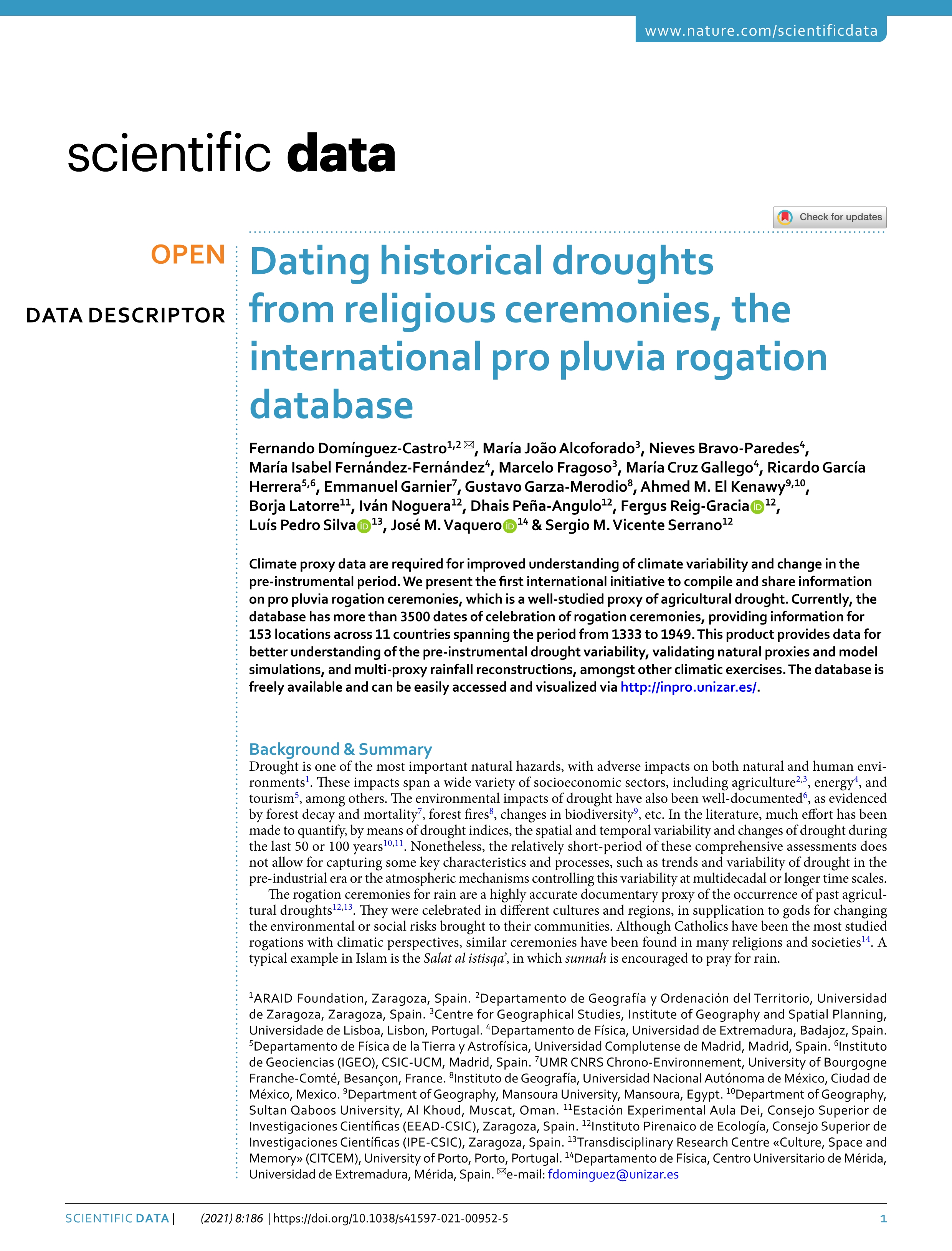 Dating historical droughts from religious ceremonies, the international pro pluvia rogation database