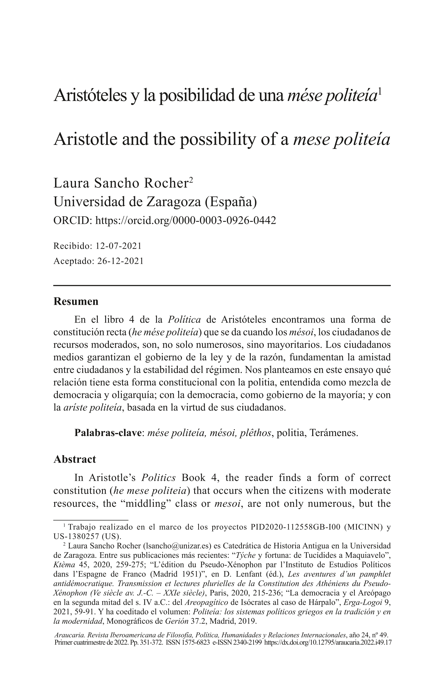 Aristotle and the possibility of a mese politeía