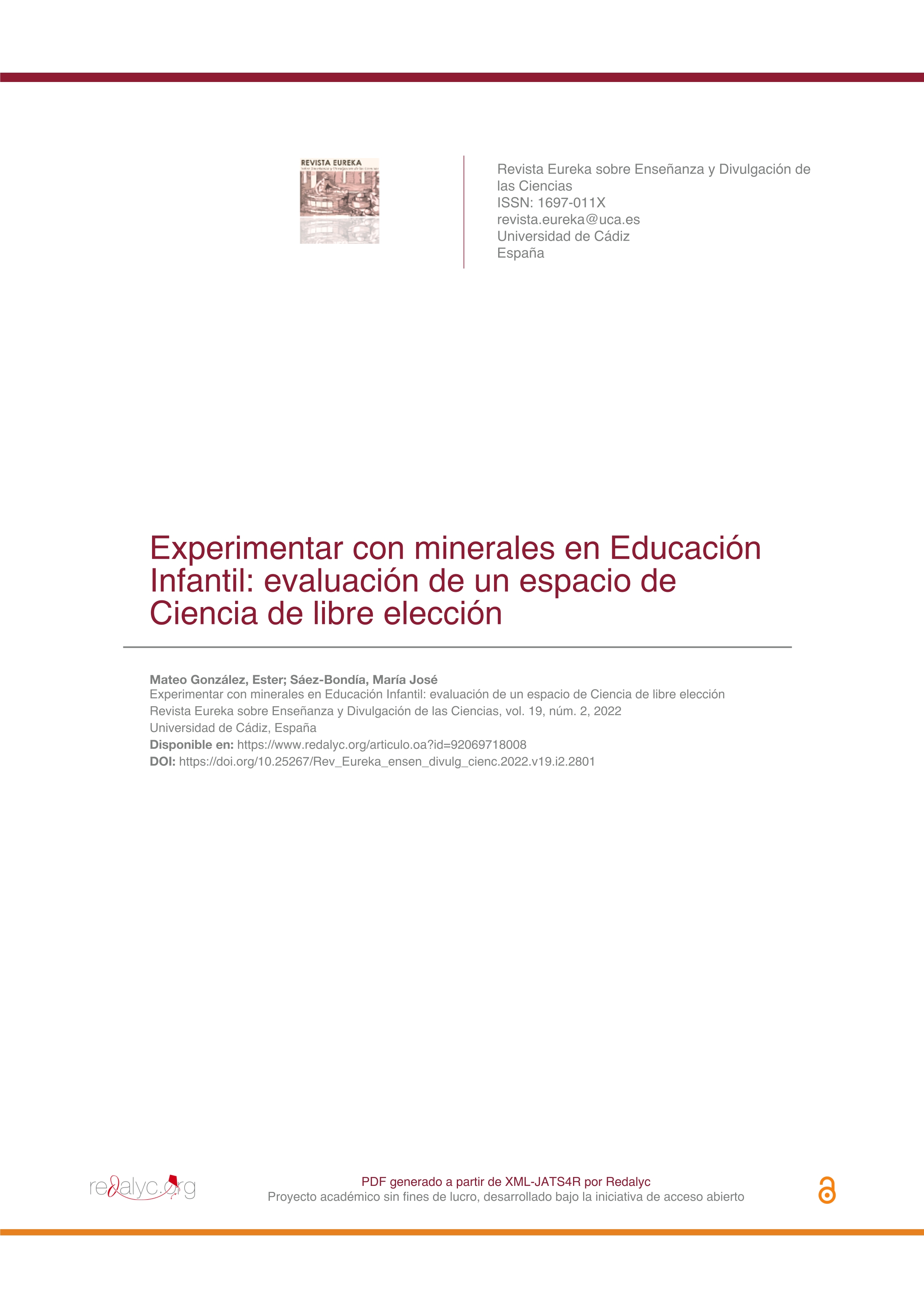 Experimentar con minerales en Educación Infantil: evaluación de un espacio de Ciencia de libre elección