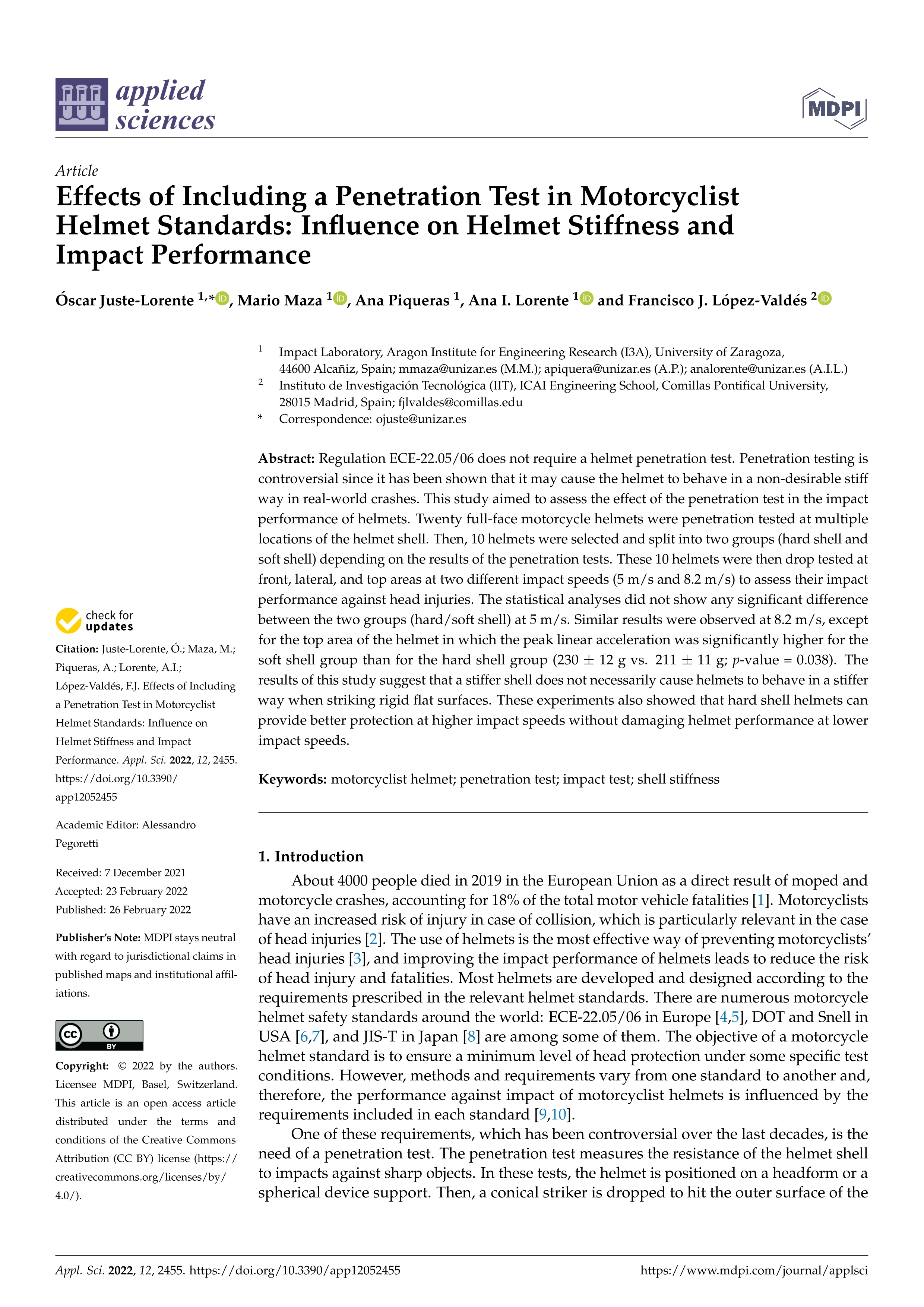 Effects of Including a Penetration Test in Motorcyclist Helmet Standards: Influence on Helmet Stiffness and Impact Performance