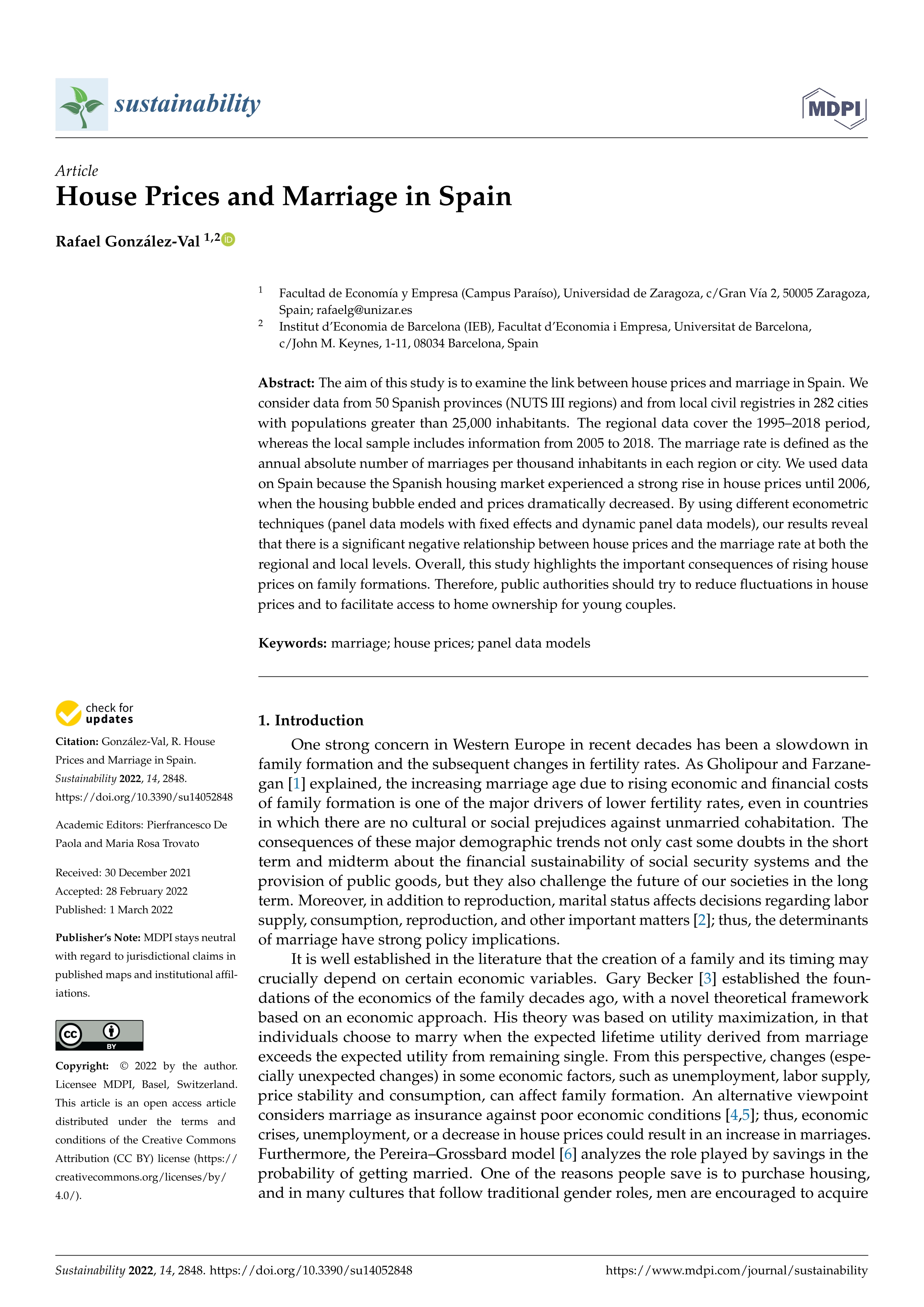 House Prices and Marriage in Spain