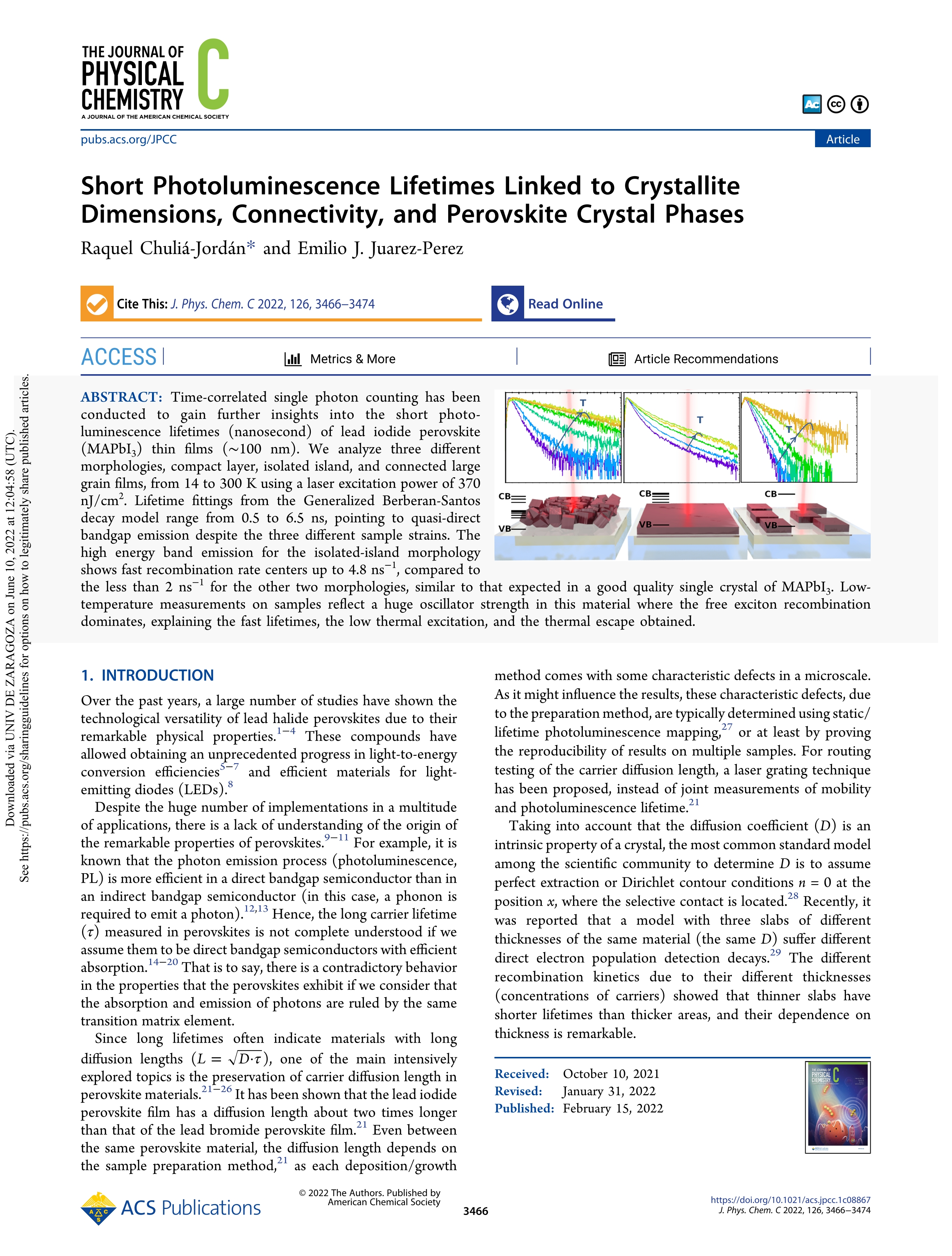 Short Photoluminescence Lifetimes Linked to Crystallite Dimensions, Connectivity, and Perovskite Crystal Phases
