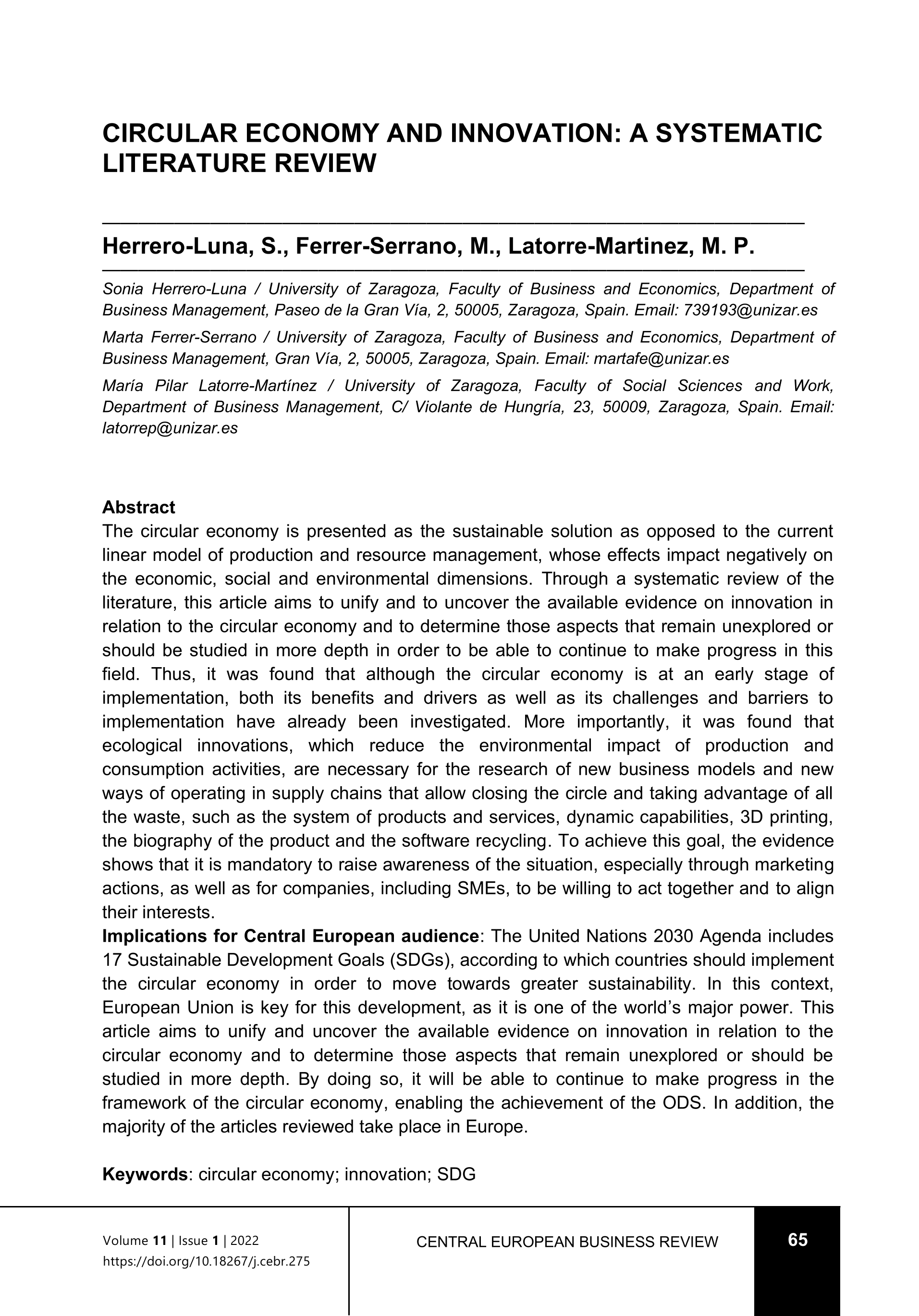 Circular Economy and Innovation: a Systematic Literature Review
