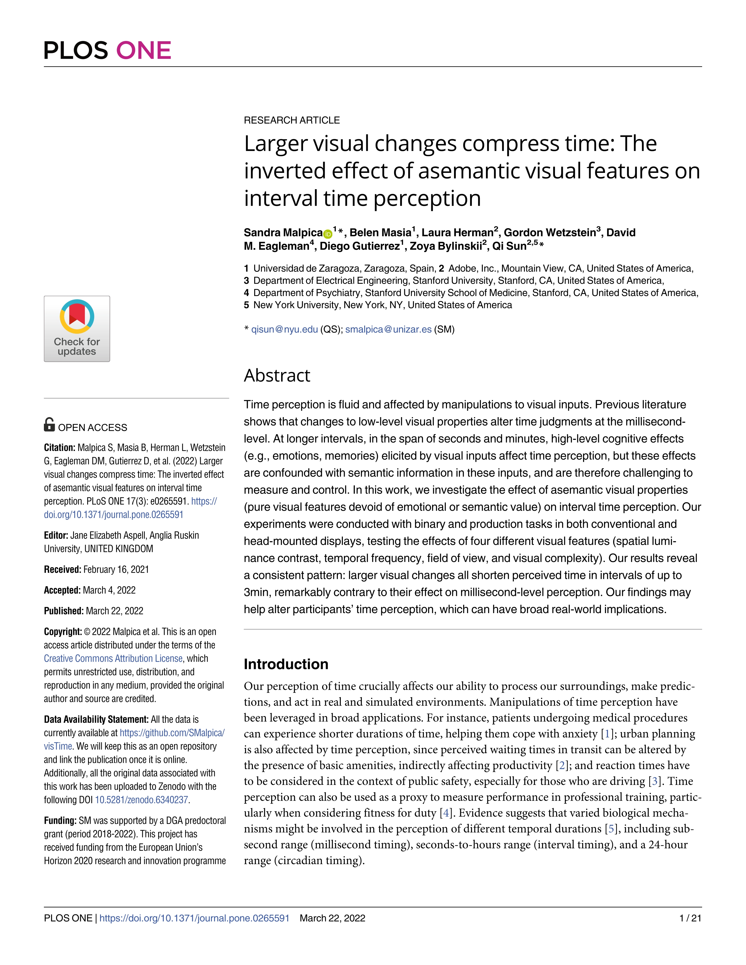 Larger visual changes compress time: The inverted effect of asemantic visual features on interval time perception; 35316292