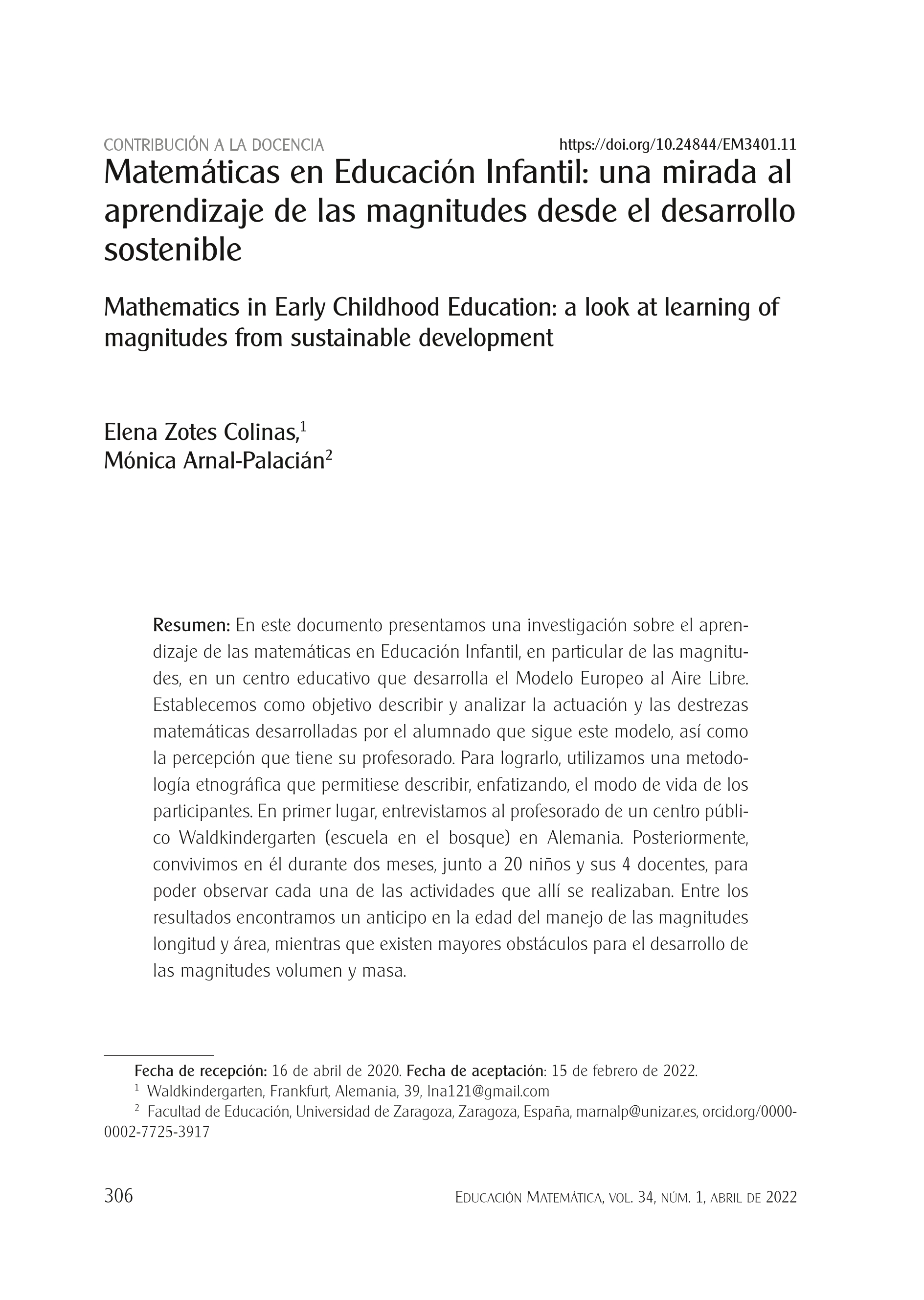 Matemáticas en Educación Infantil: una mirada al aprendizaje de las magnitudes desde el desarrollo sostenible