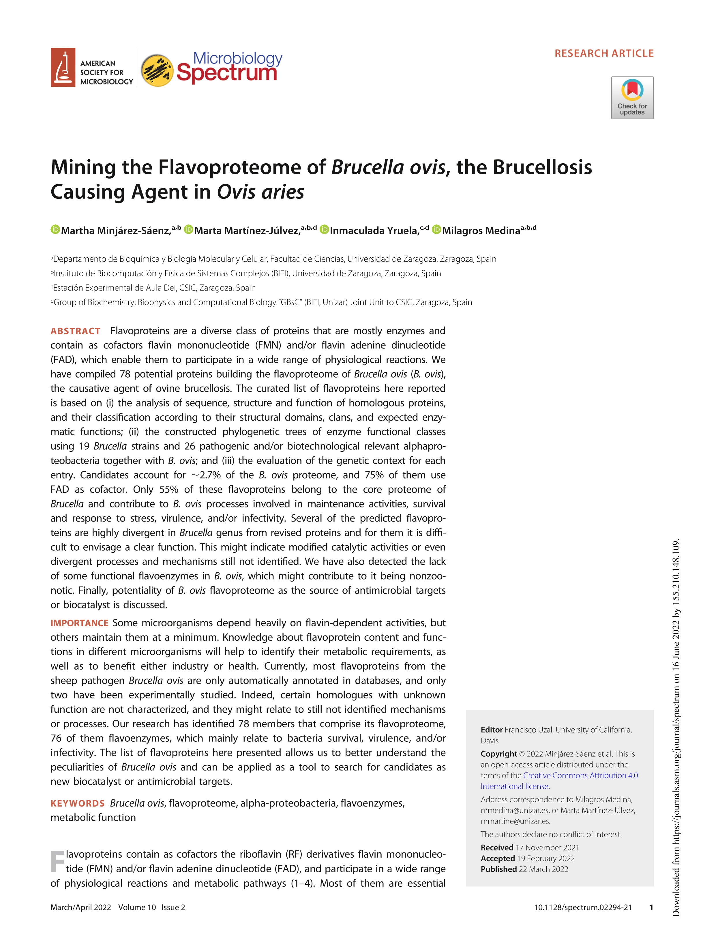 Mining the Flavoproteome of Brucella ovis, the Brucellosis causing agent in Ovis aries