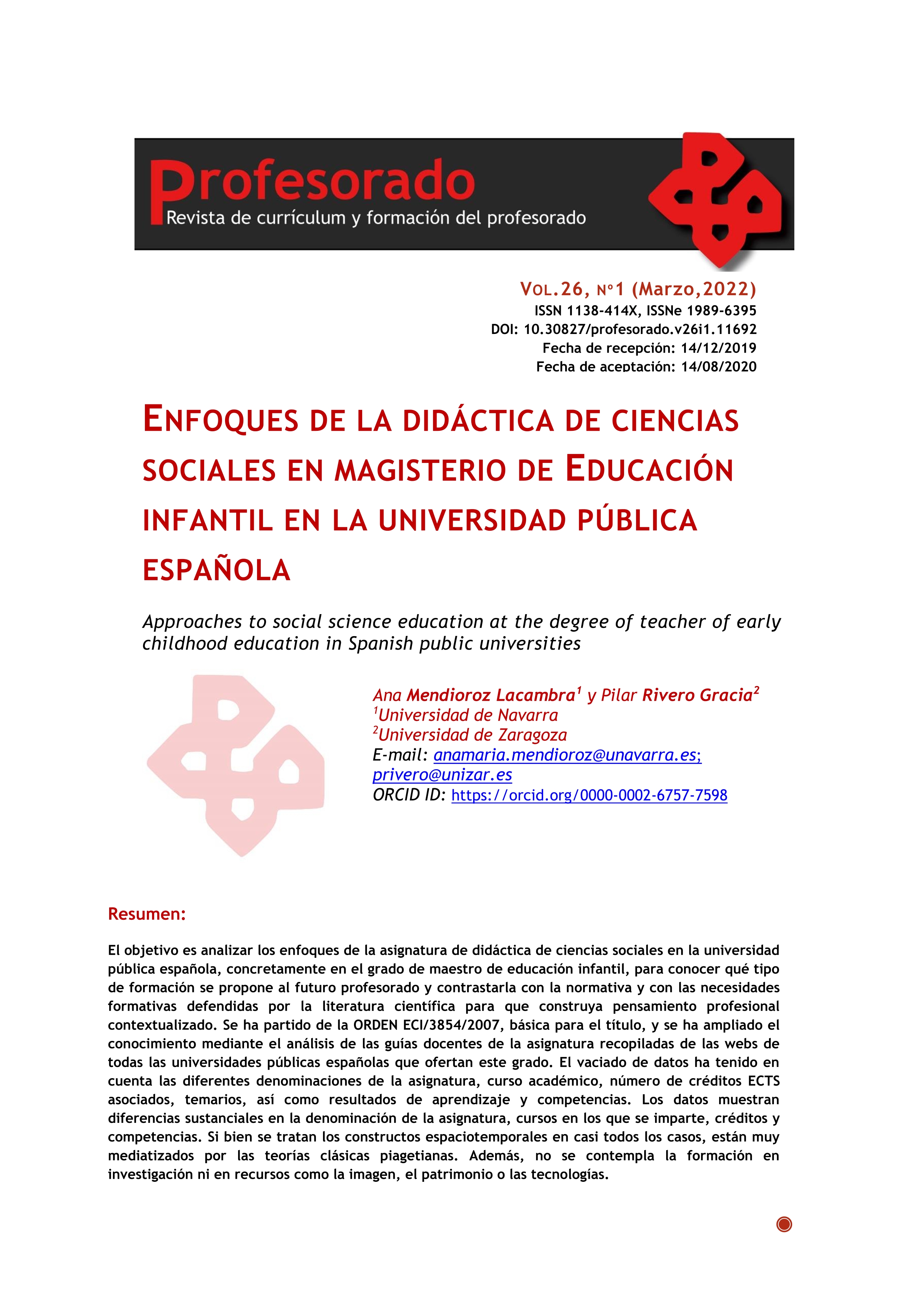 Approaches to social science education at the degree of teacher of early childhood education in Spanish public universities