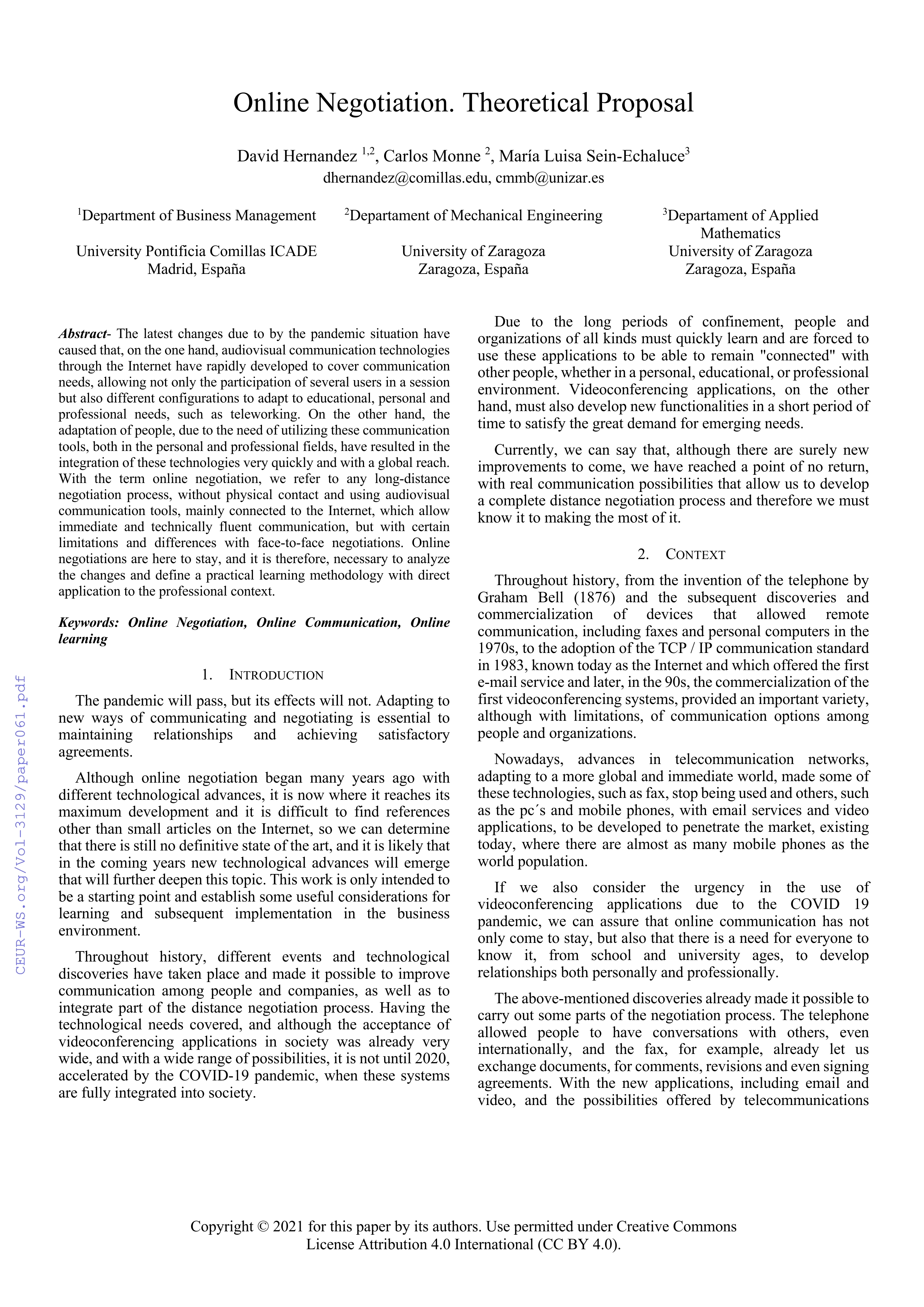 Online negotiation. Theoretical proposal