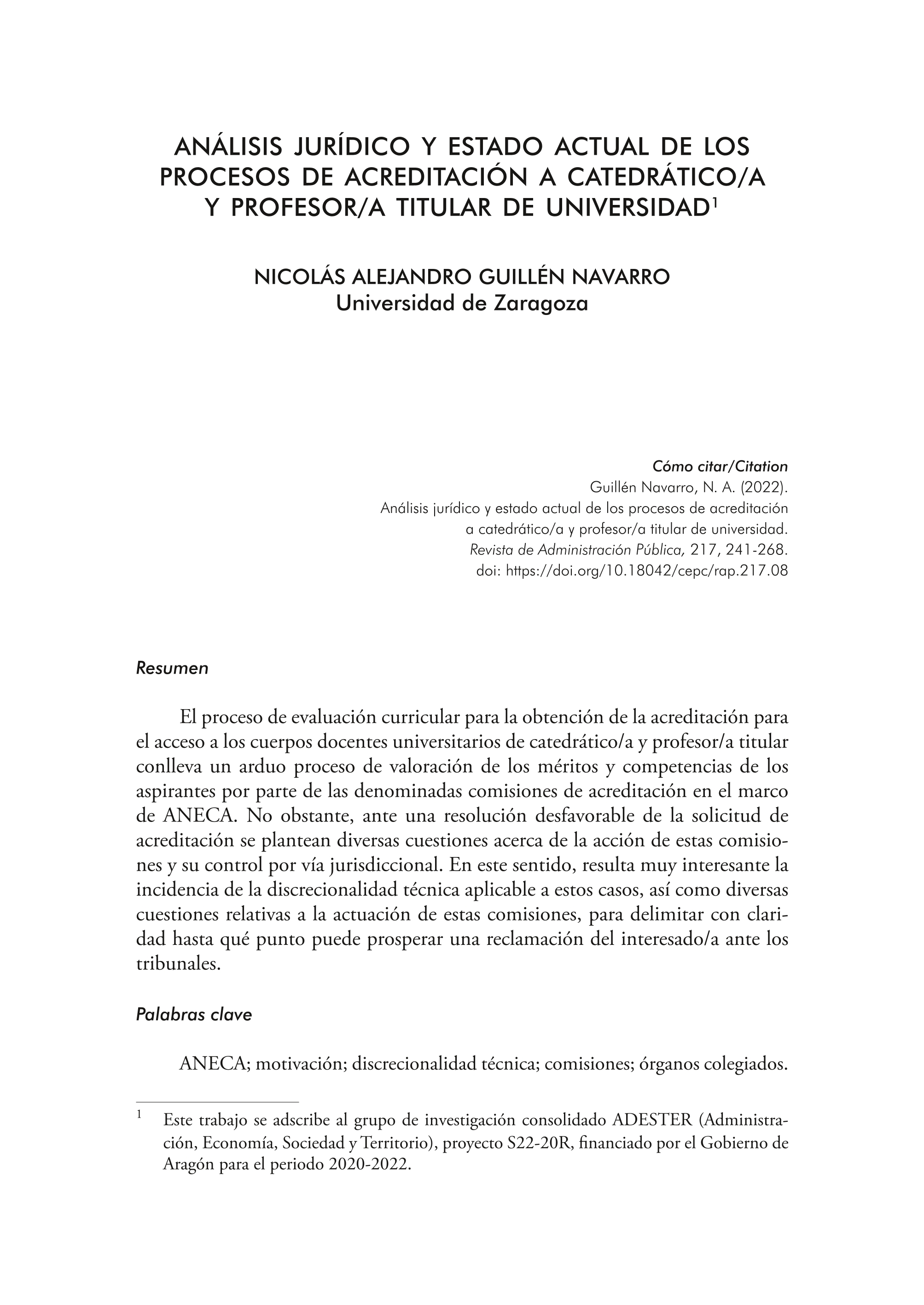 Análisis jurídico y estado actual de los procesos de acreditación a catedrático/a y profesor/a titular de universidad