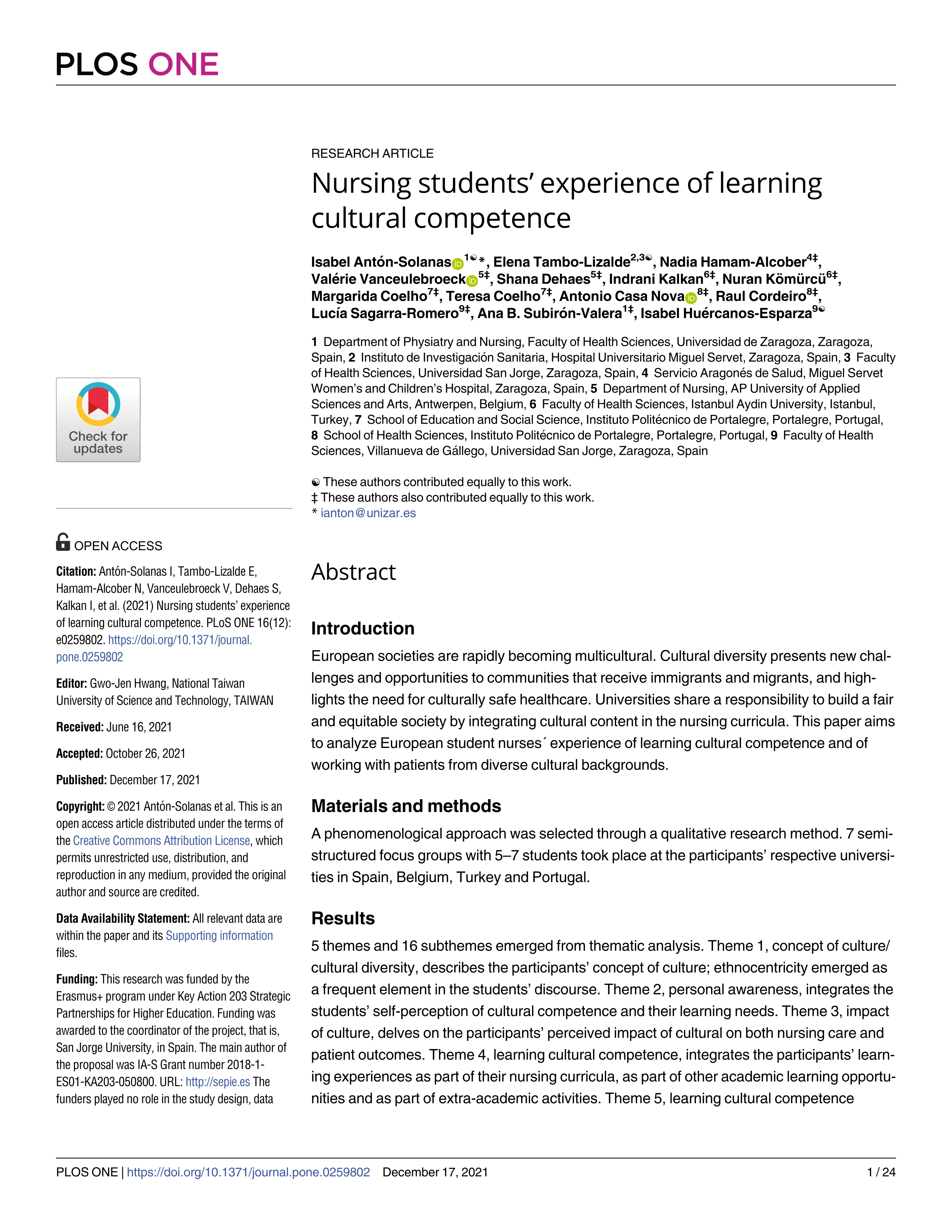 Nursing students’ experience of learning cultural competence