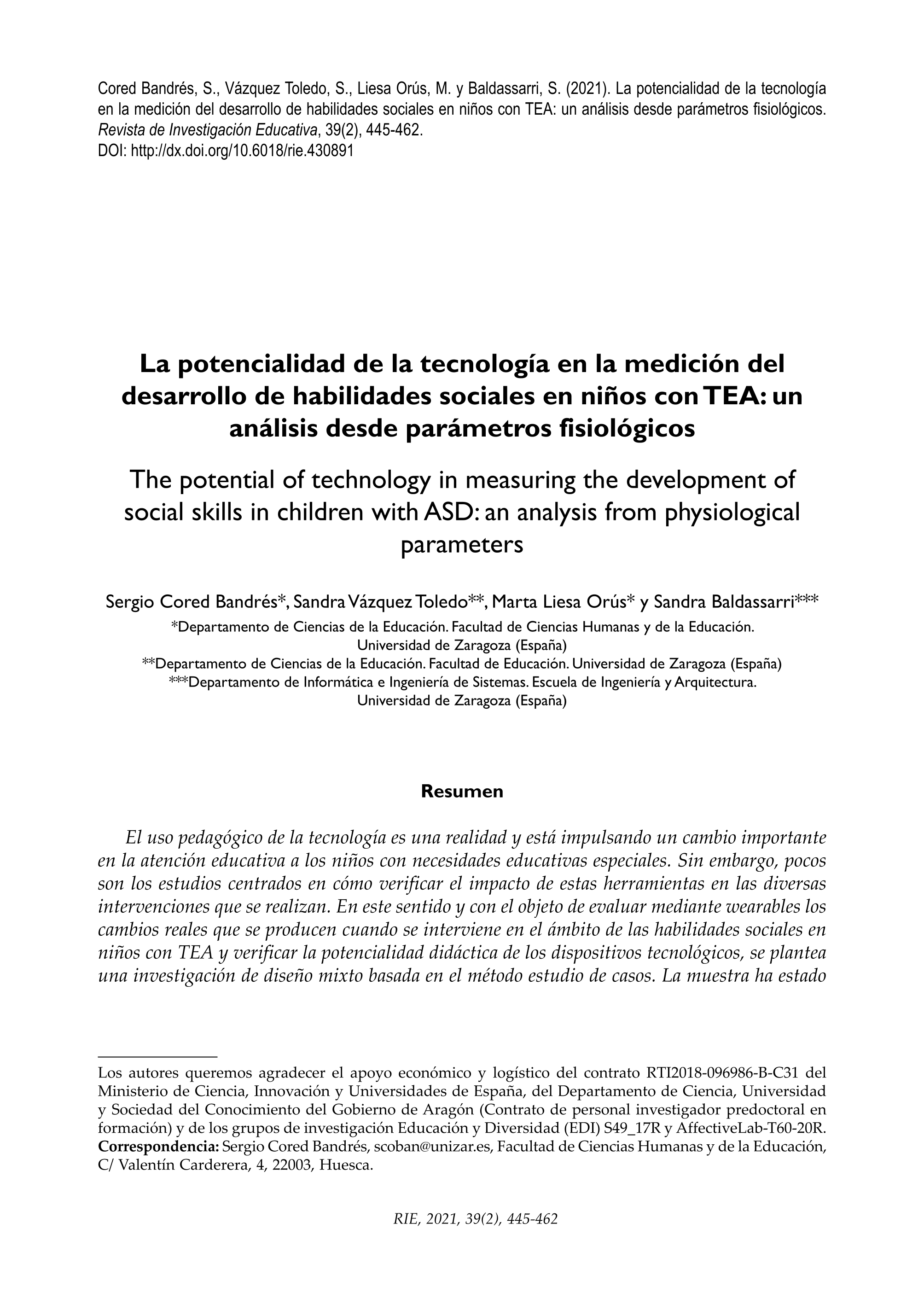 La potencialidad de la tecnología en la medición del desarrollo de habilidades sociales en niños con TEA: un análisis desde parámetros fisiológicos