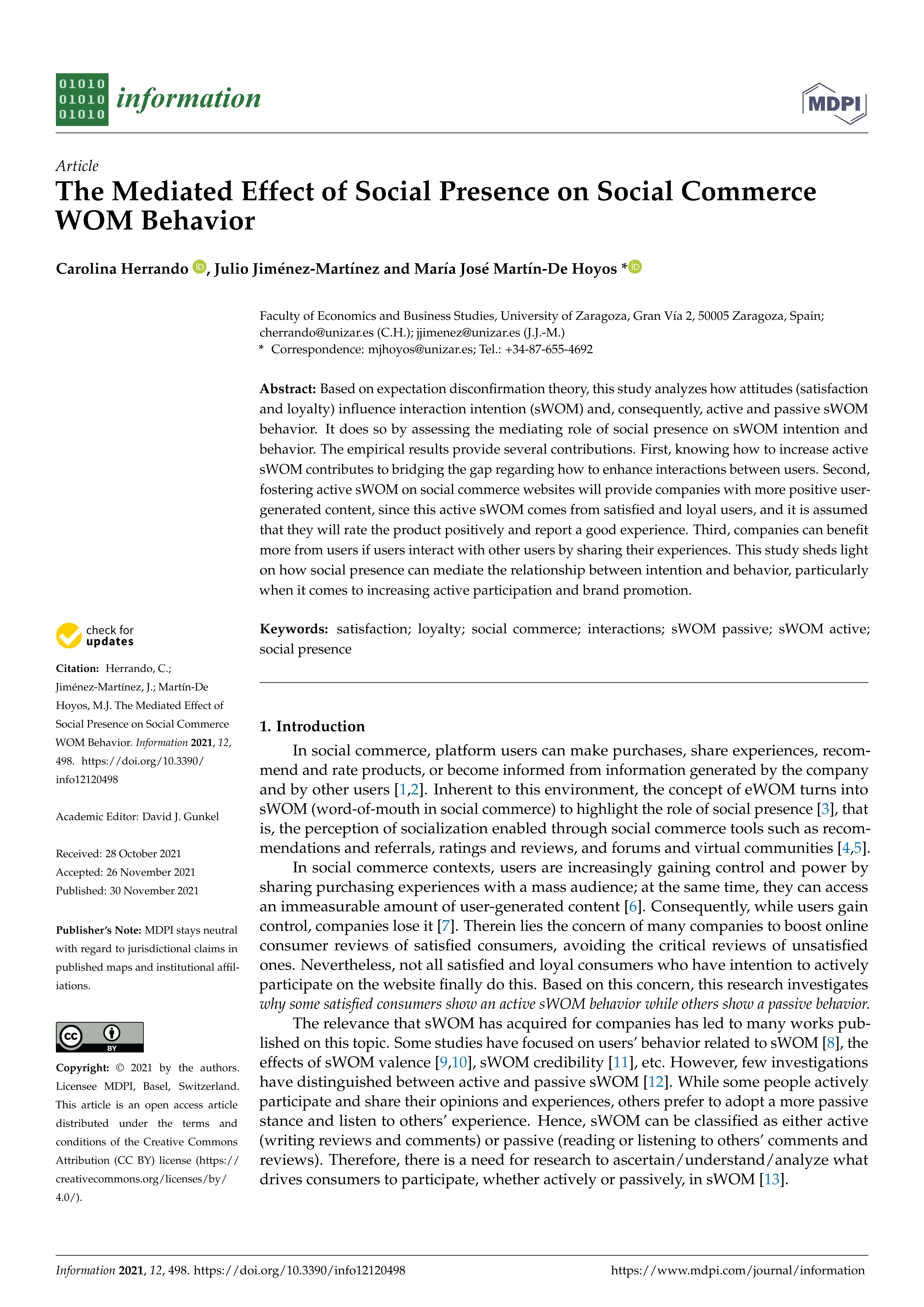 The mediated effect of social presence on social commerce WOM behavior