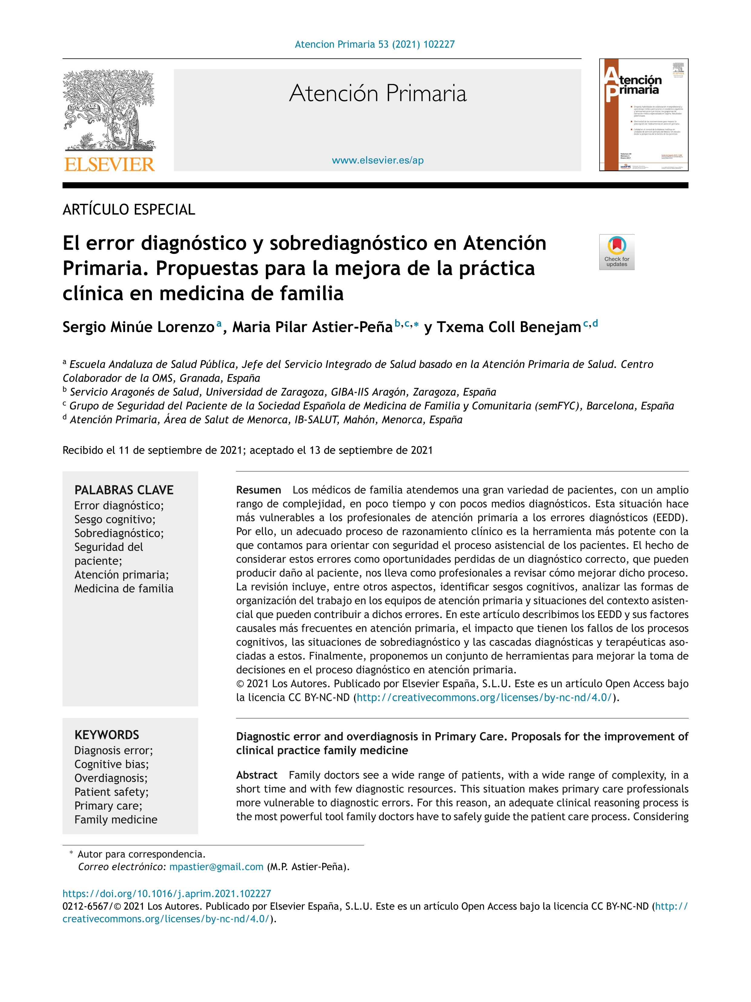 El error diagnóstico y sobrediagnóstico en Atención Primaria. Propuestas para la mejora de la práctica clínica en medicina de familia
