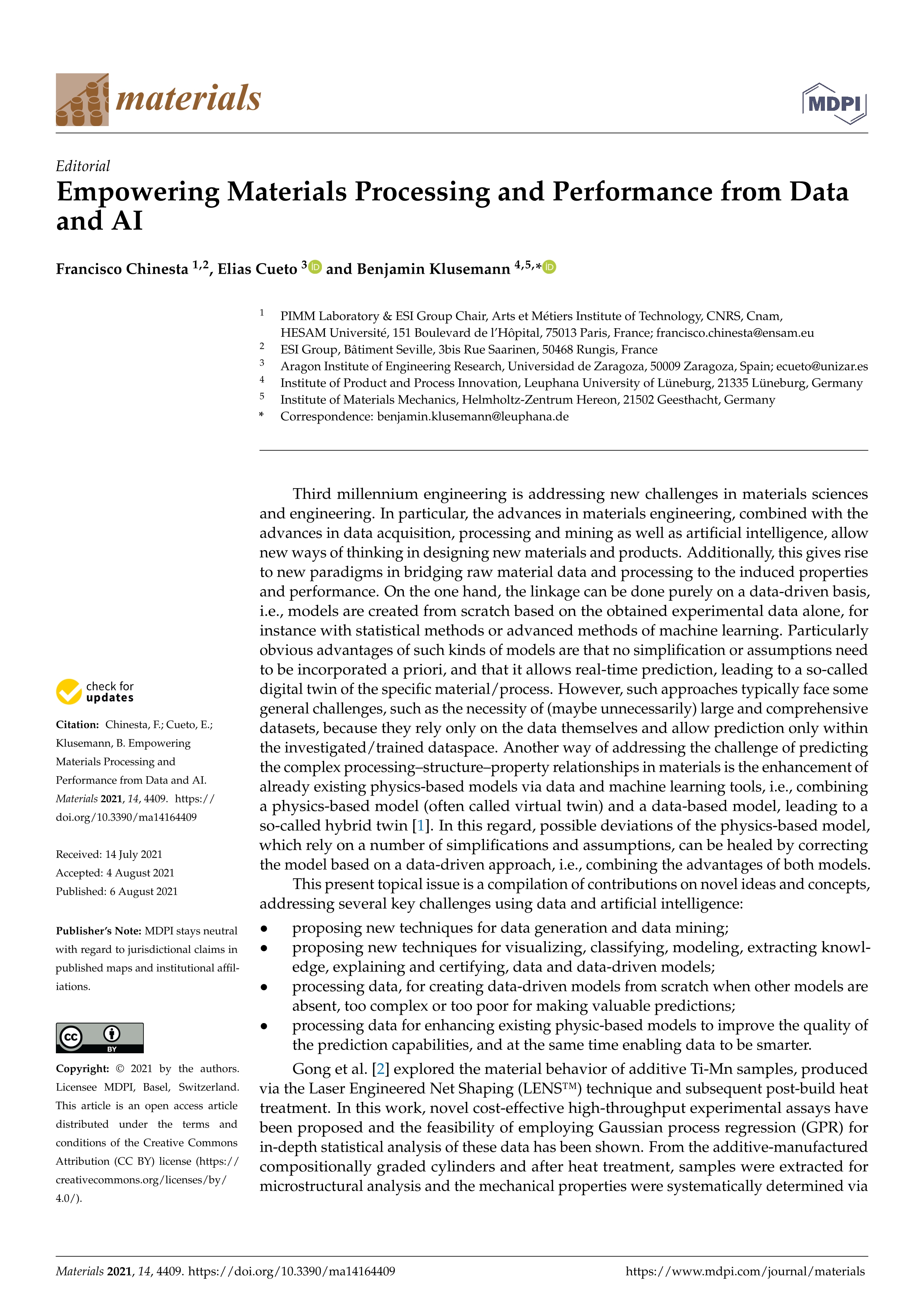 Empowering materials processing and performance from data and AI