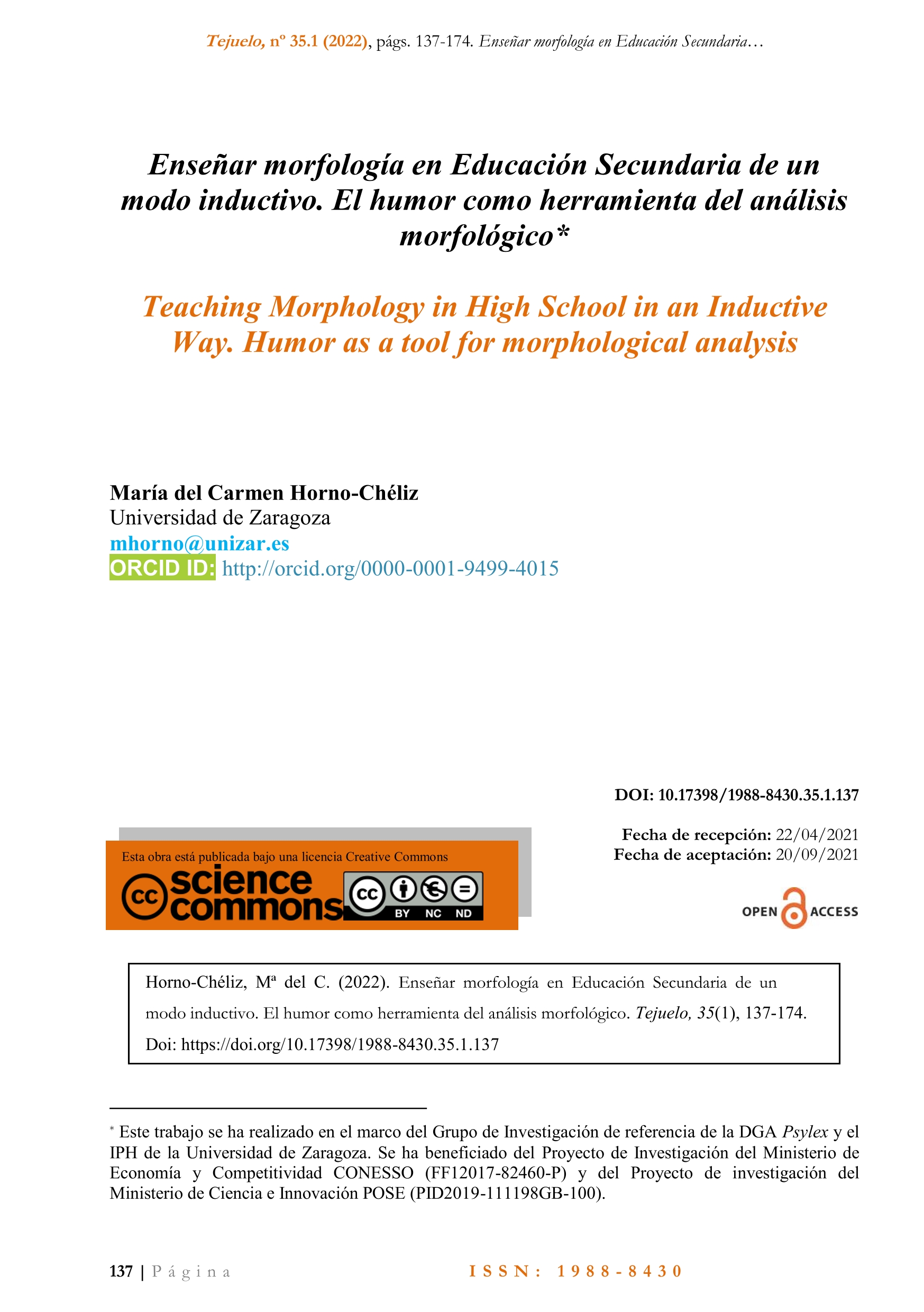 Enseñar morfología en Educación Secundaria de un modo inductivo. El humor como herramienta del análisis morfológico / Teaching Morphology in High School in an Inductive Way. Humor as a tool for morphological analysis