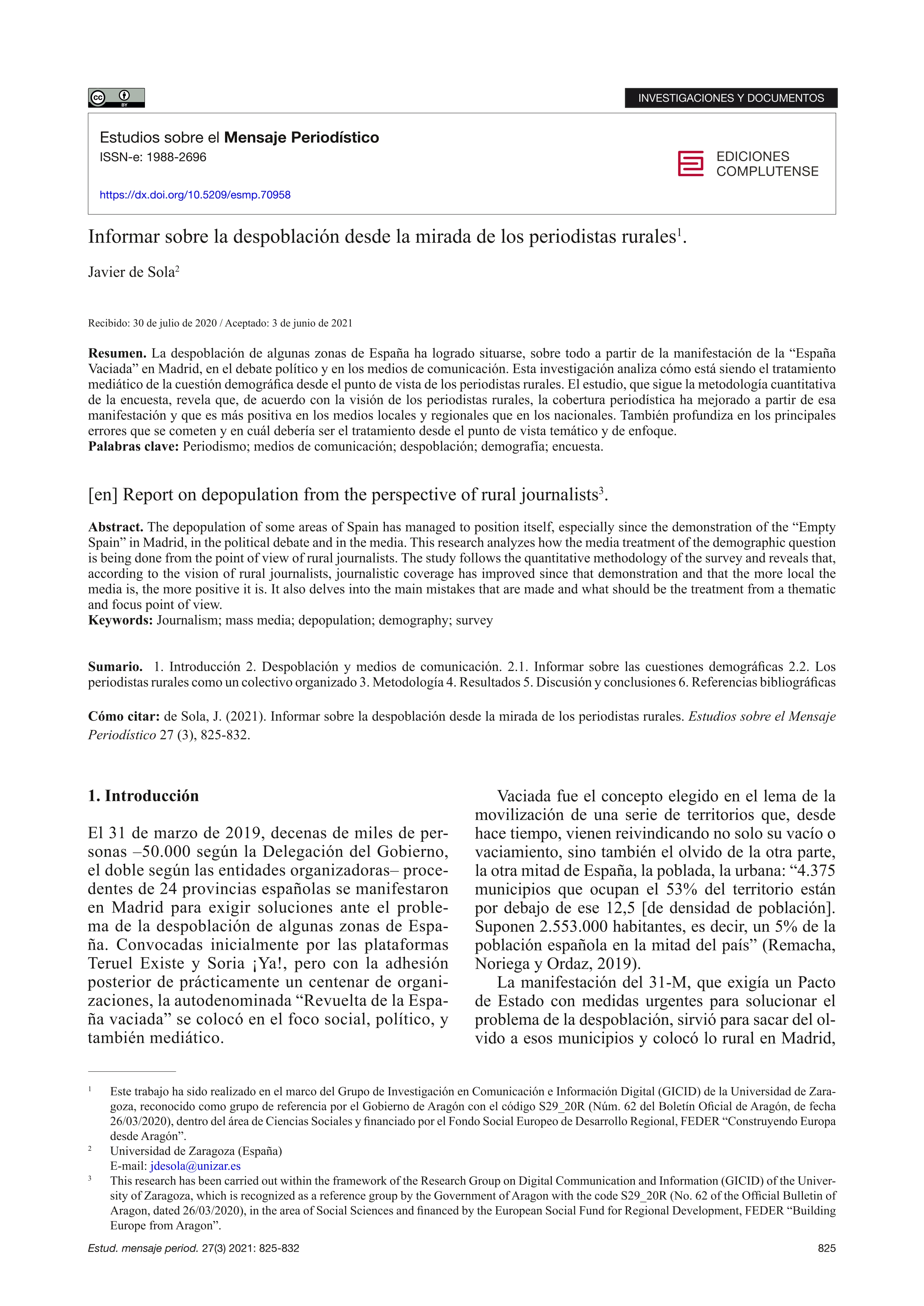 Informar sobre la despoblación desde la mirada de los periodistas rurales