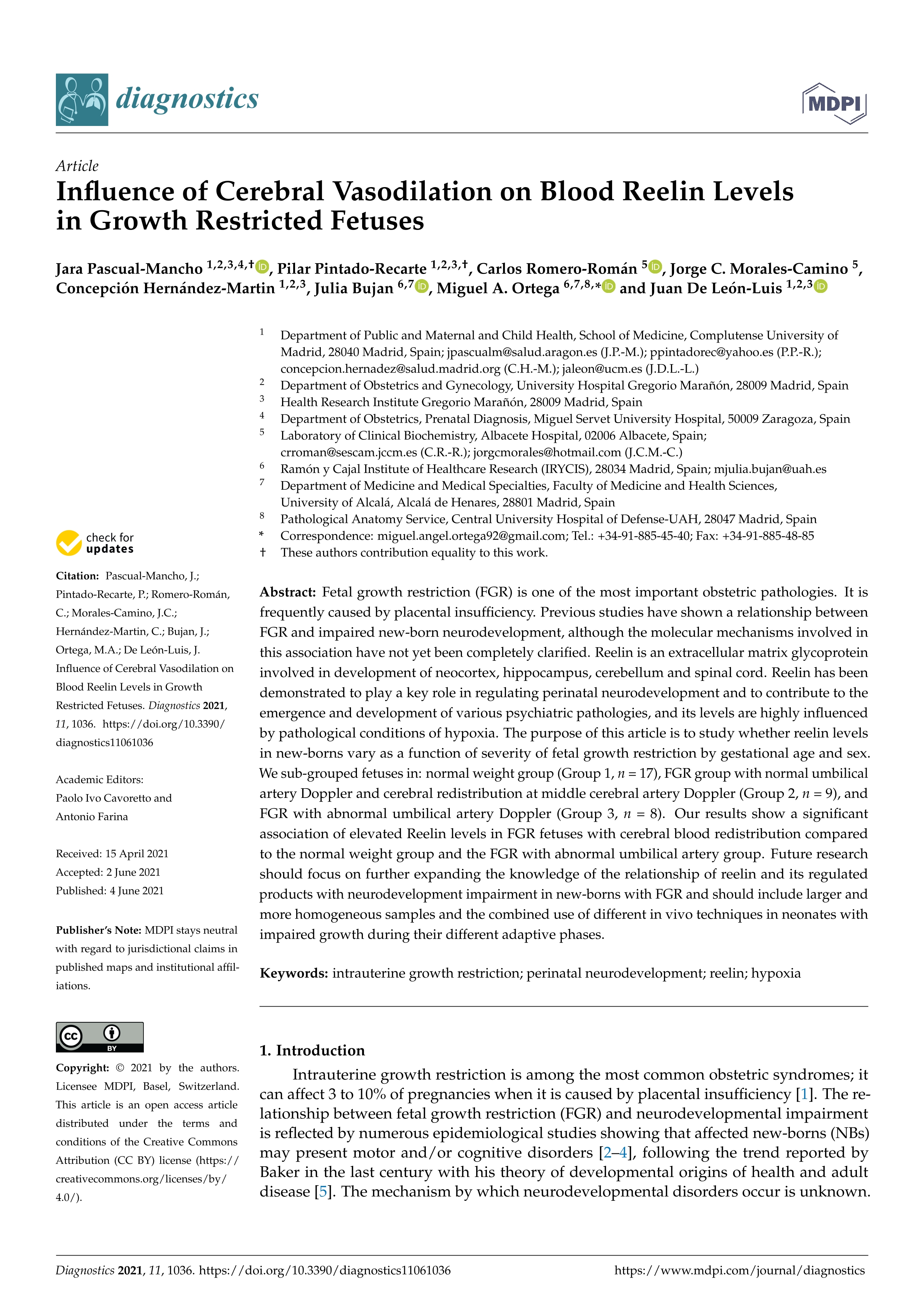 Influence of cerebral vasodilation on blood reelin levels in growth restricted fetuses