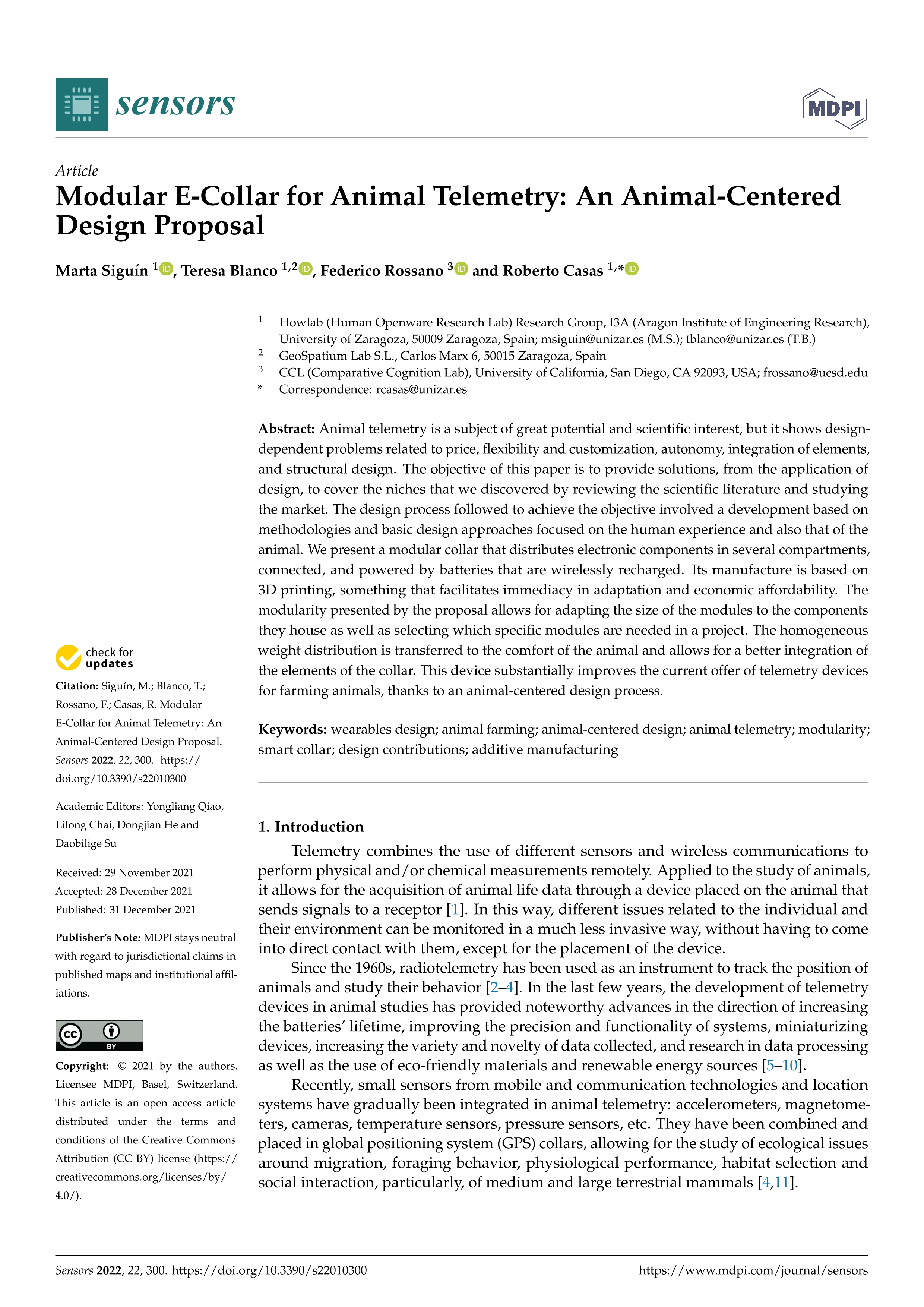 Modular E-Collar for animal telemetry: an animal-centered design proposal