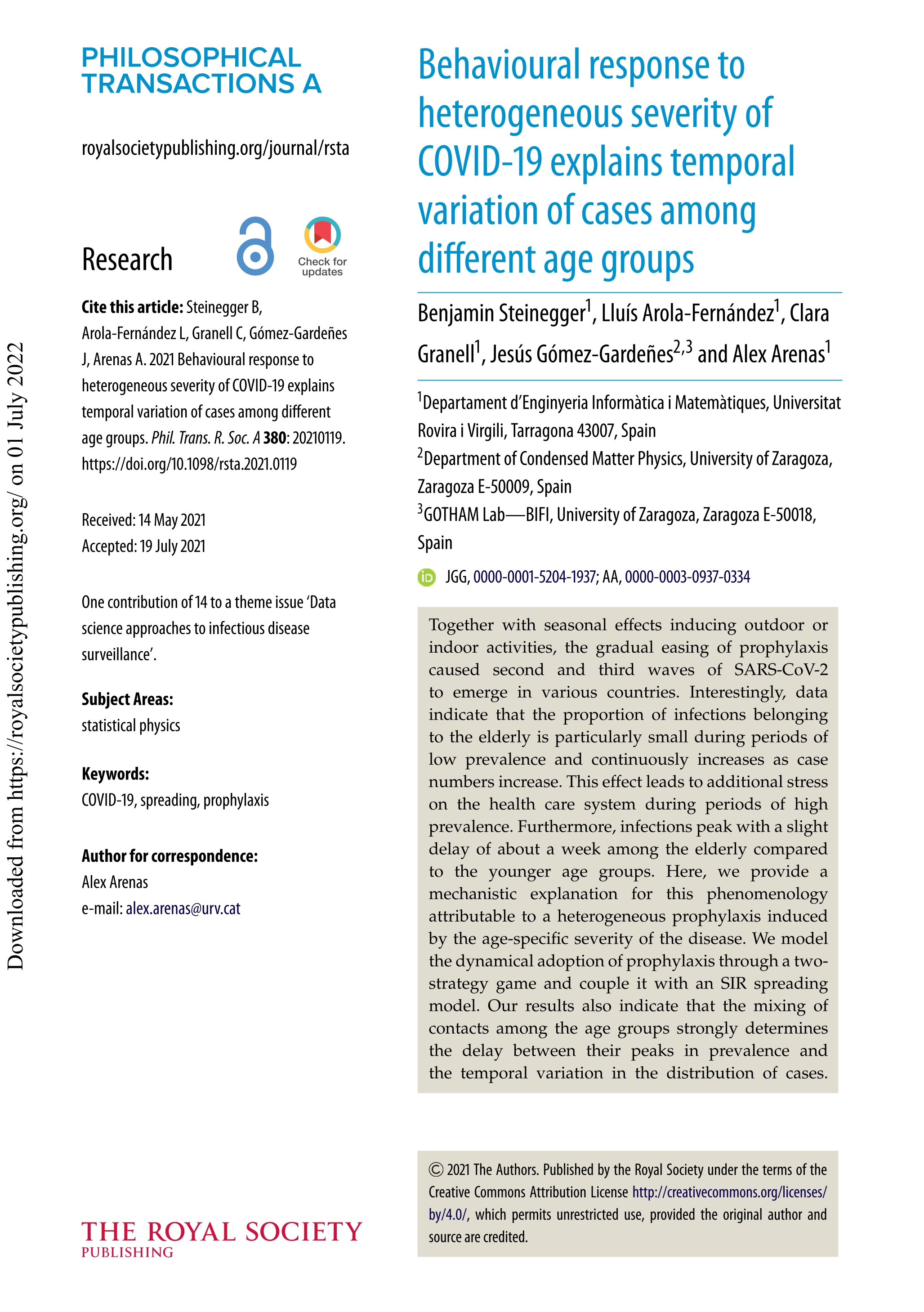 Behavioural response to heterogeneous severity of COVID-19 explains temporal variation of cases among different age groups