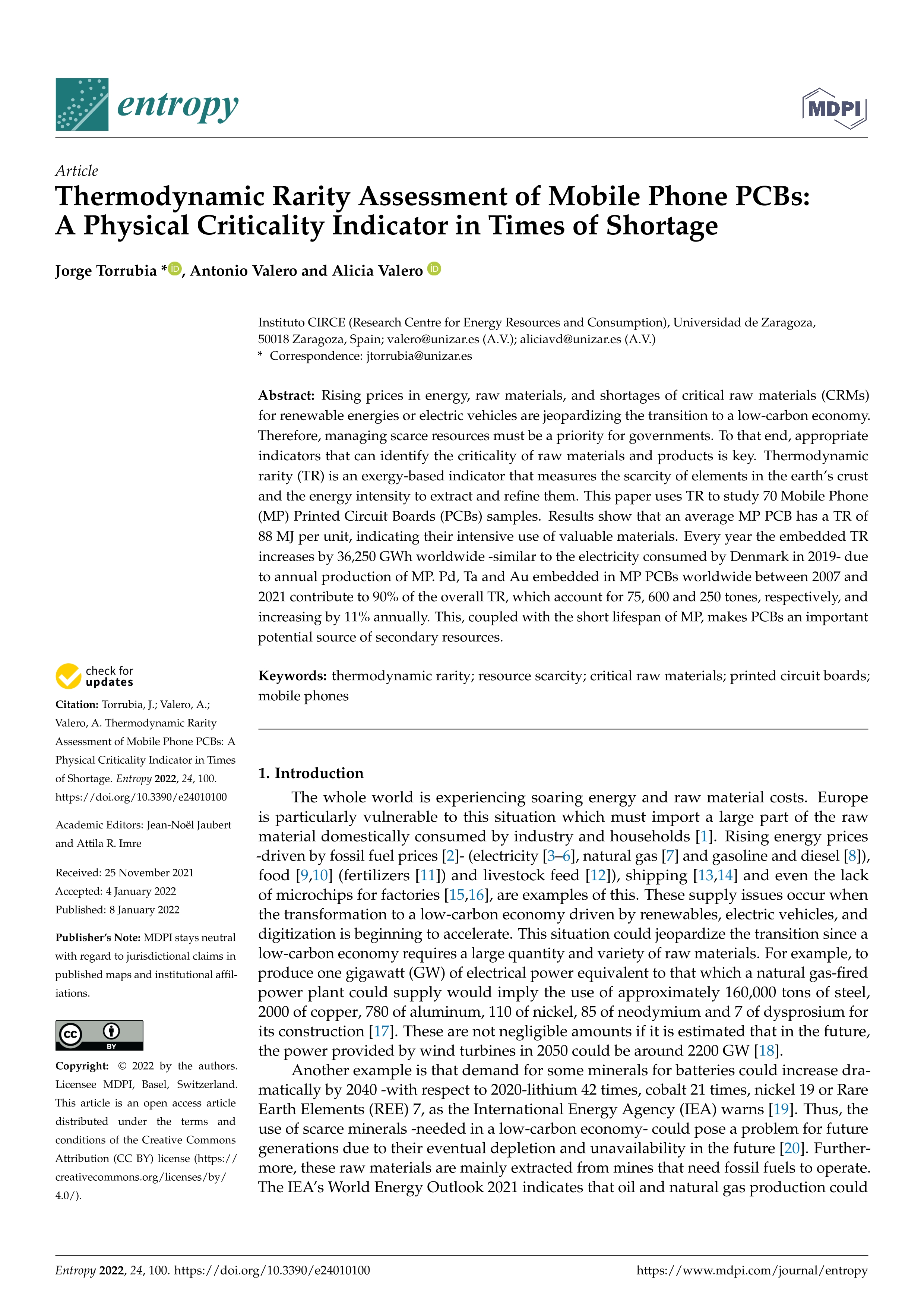 Thermodynamic Rarity Assessment of Mobile Phone PCBs: A Physical Criticality Indicator in Times of Shortage