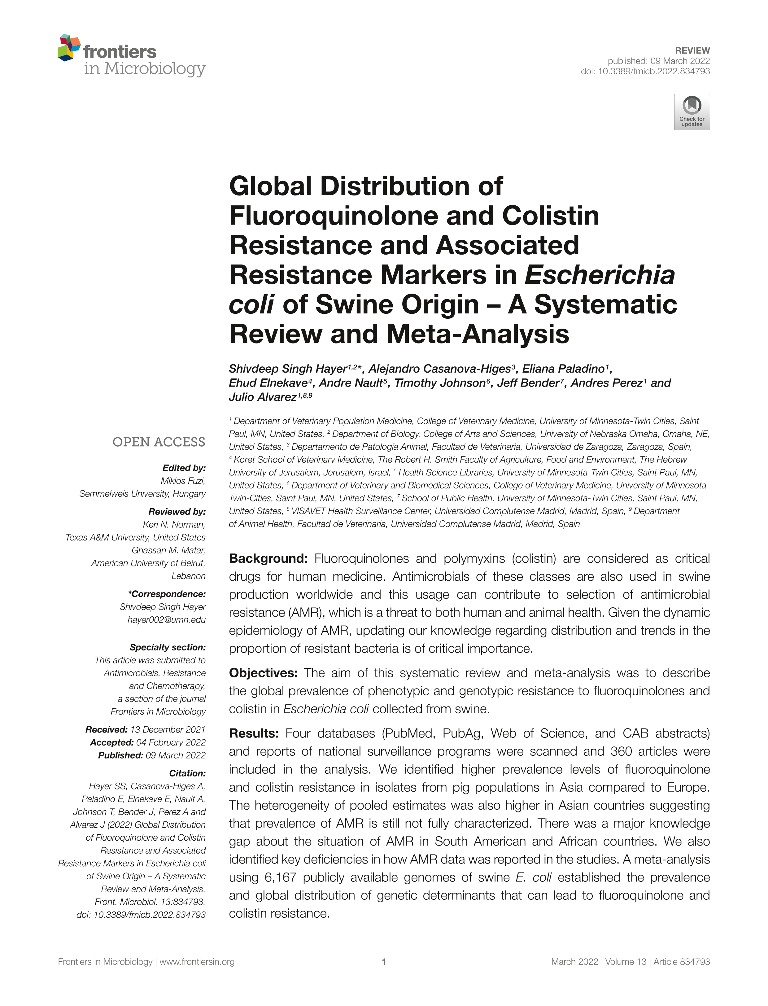 Global distribution of fluoroquinolone and colistin resistance and associated resistance markers in escherichia coli of swine origin – a systematic review and meta-analysis