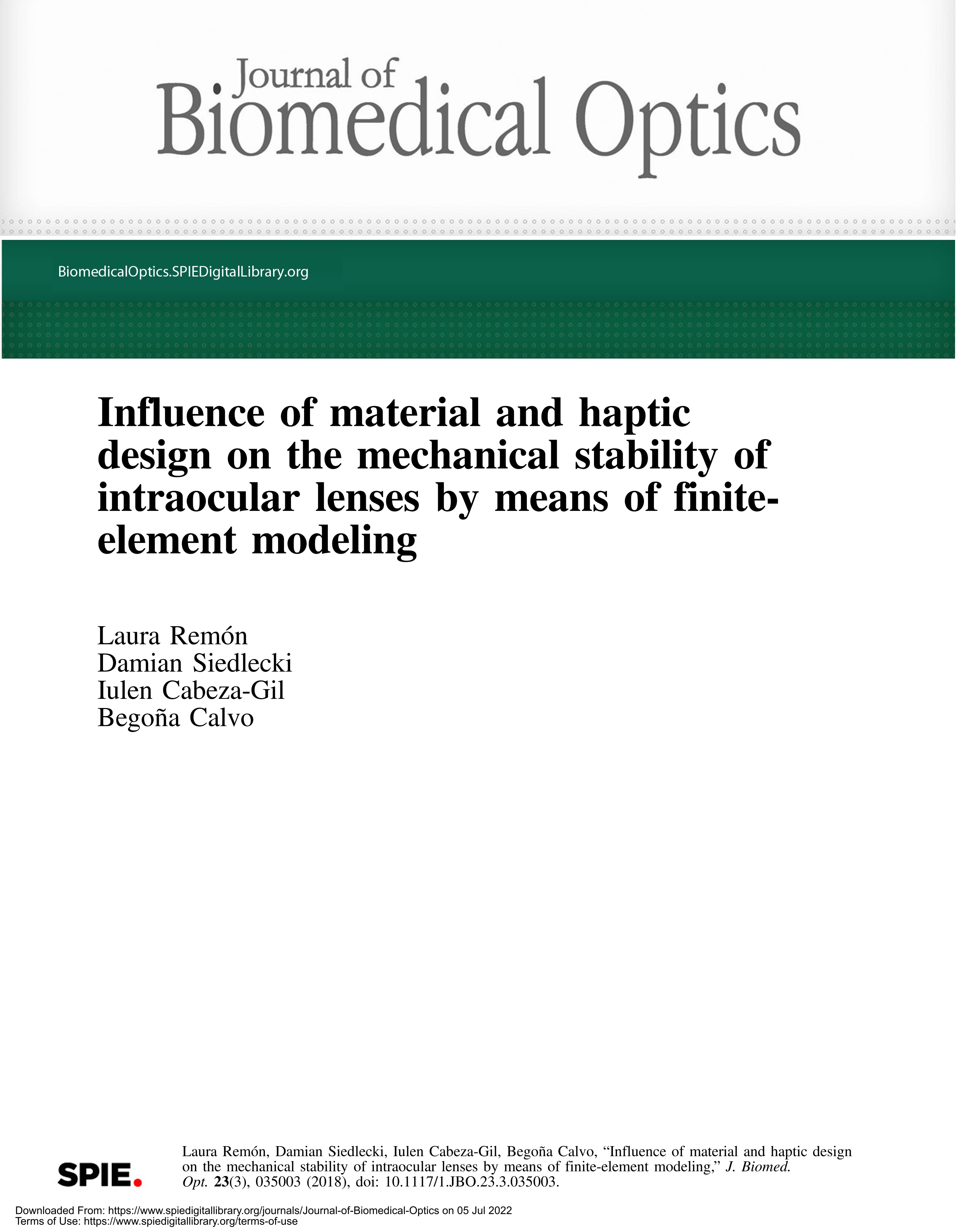 Influence of material and haptic design on the mechanical stability of intraocular lenses by means of finite-element modeling