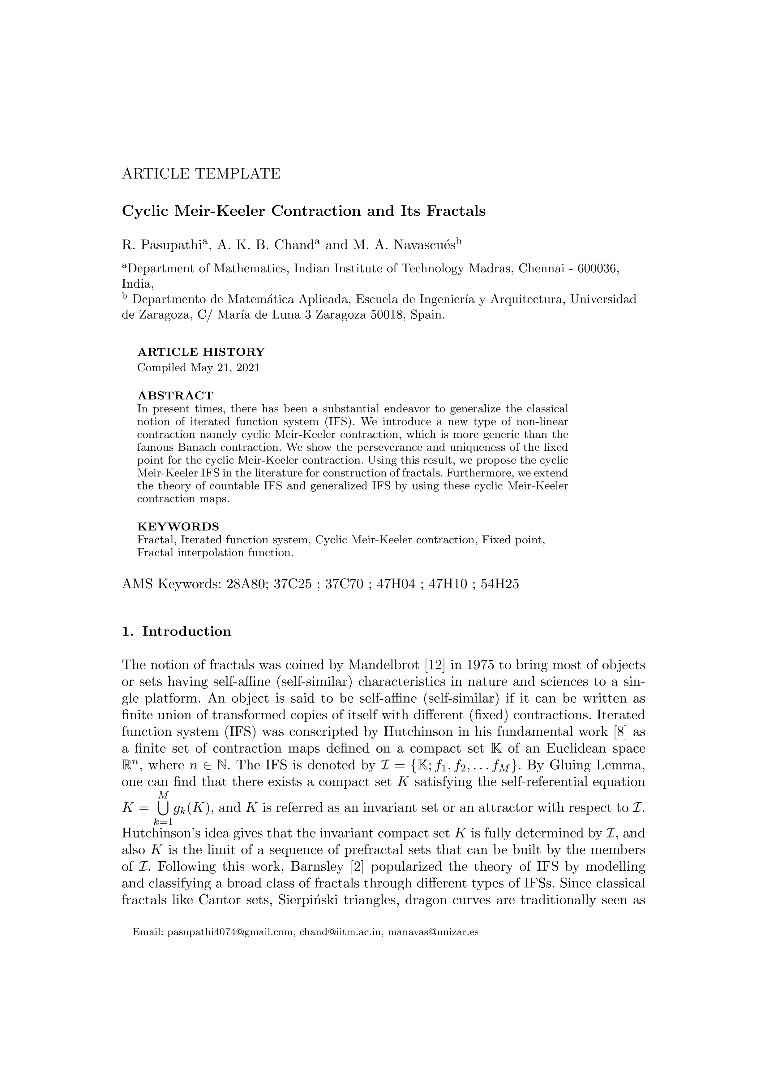 Cyclic Meir-Keeler contraction and its fractals