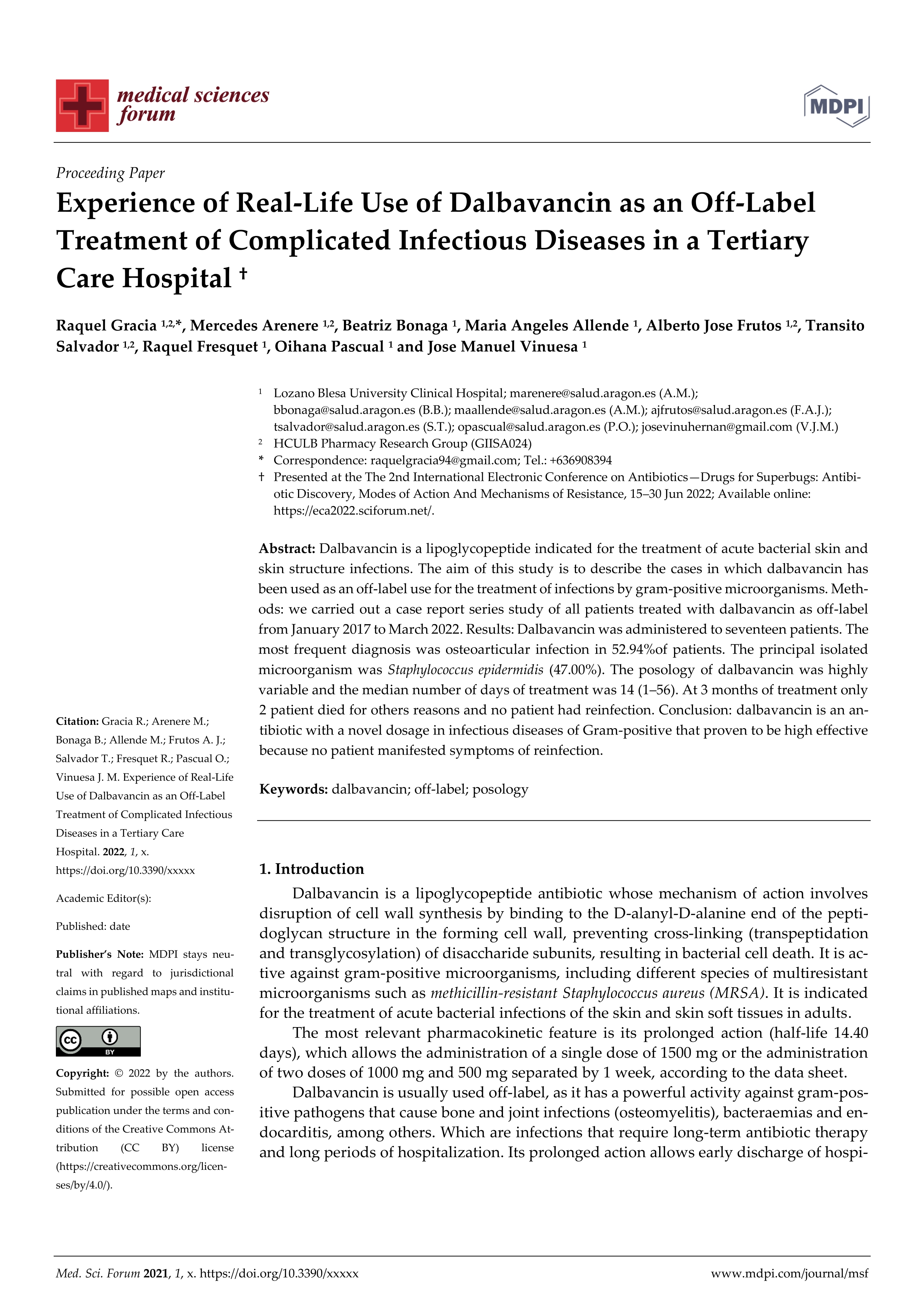 Experience of Real-Life Use of Dalbavancin as an Off-Label Treatment of Complicated Infectious Diseases in a Tertiary Care Hospital