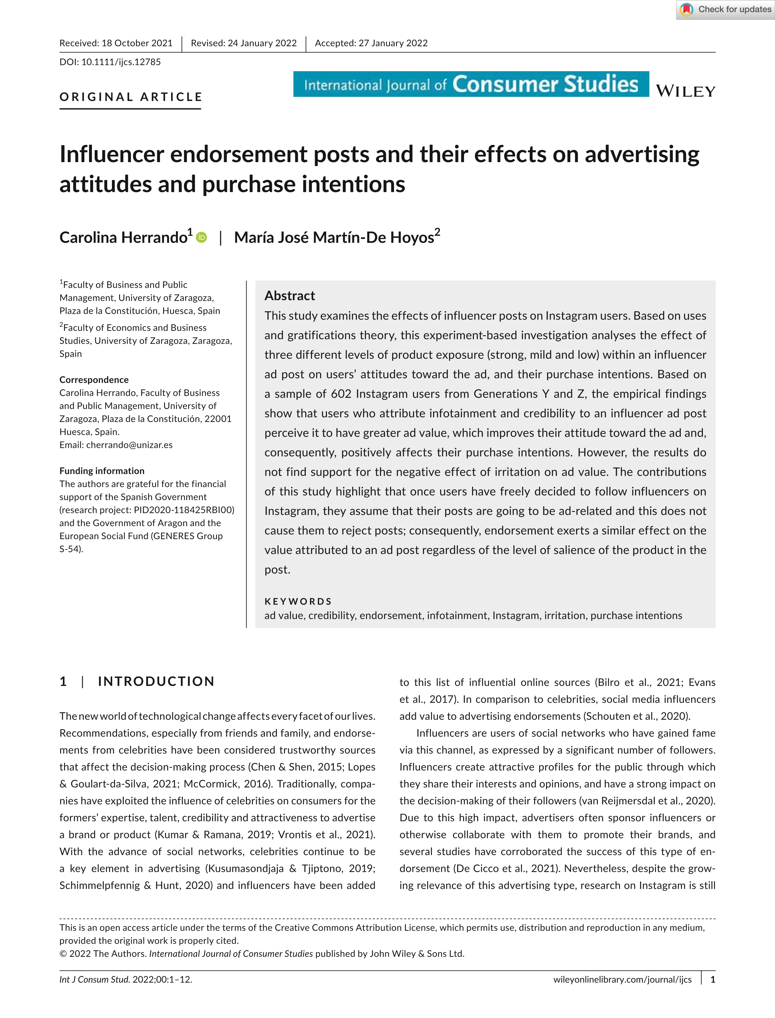 Influencer endorsement posts and their effects on advertising attitudes and purchase intentions