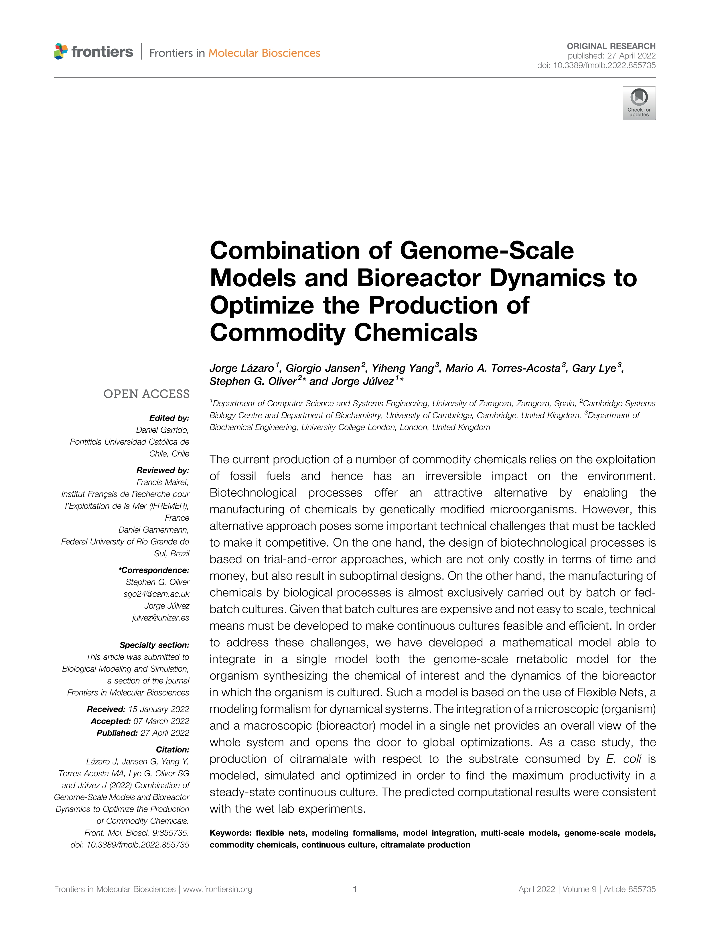 Combination of Genome-Scale Models and Bioreactor Dynamics to Optimize the Production of Commodity Chemicals