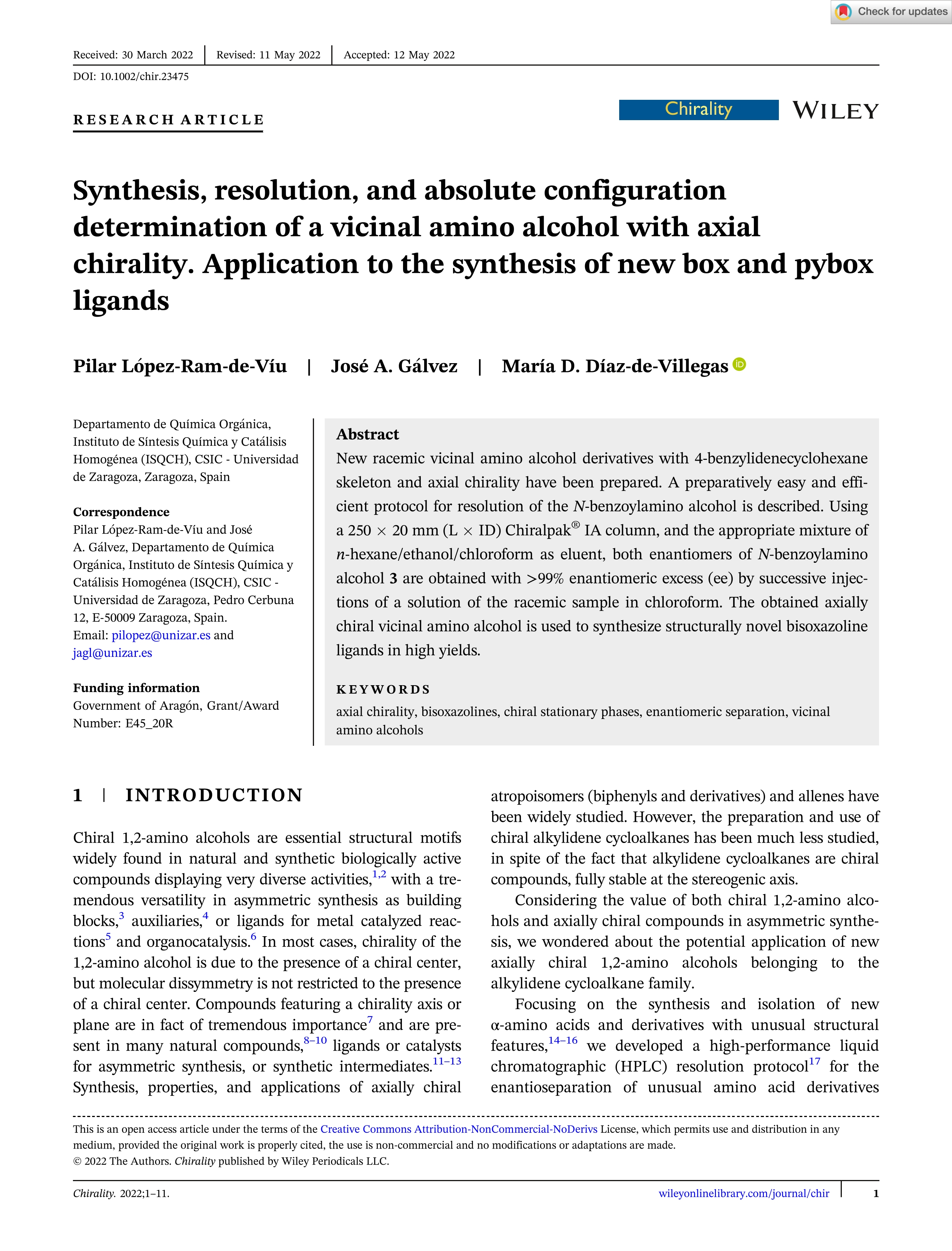 Synthesis, resolution, and absolute configuration determination of a vicinal amino alcohol with axial chirality. Application to the synthesis of new box and pybox ligands