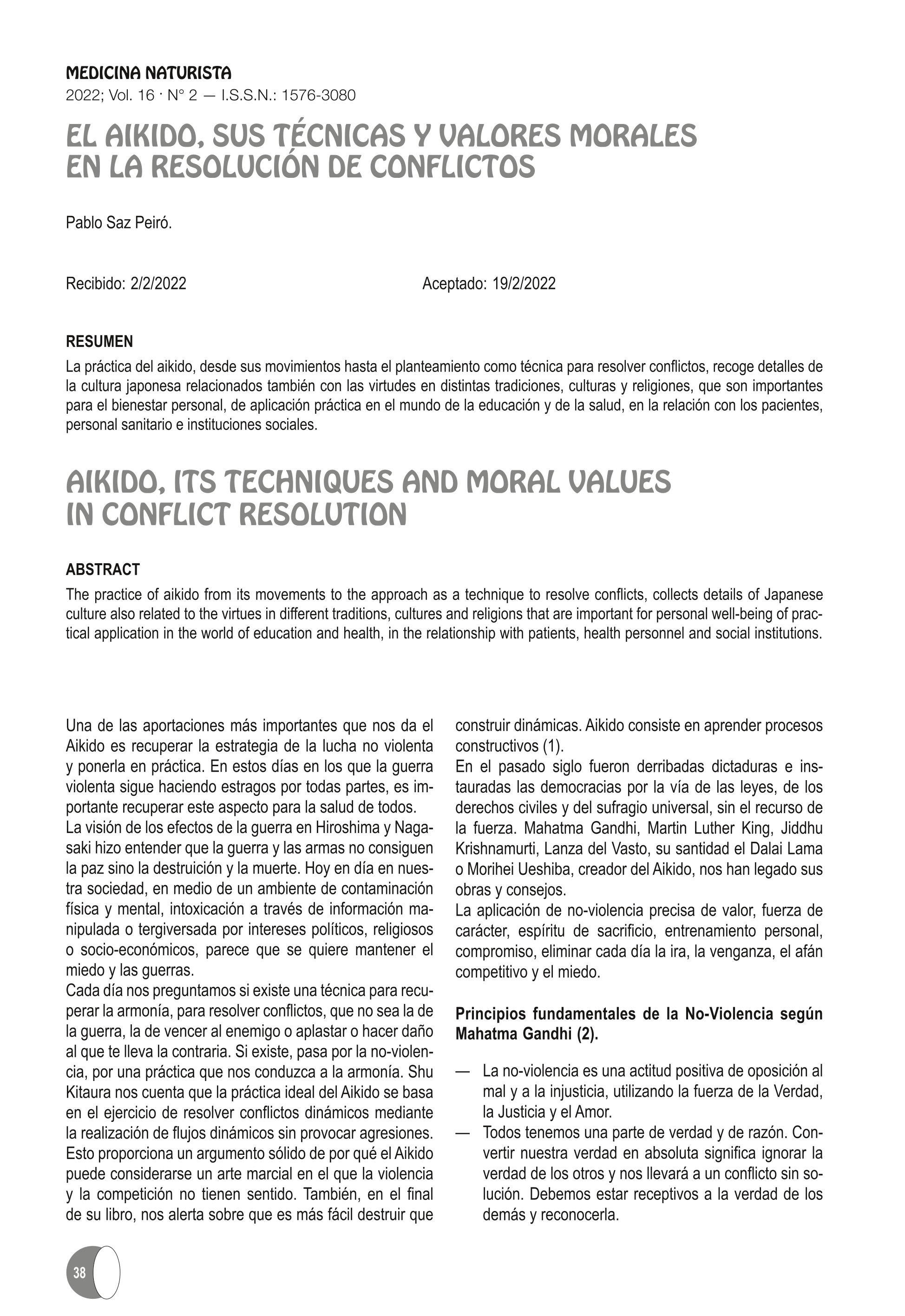 El aikido, sus técnicas y valores morales en la resolución de conflictos