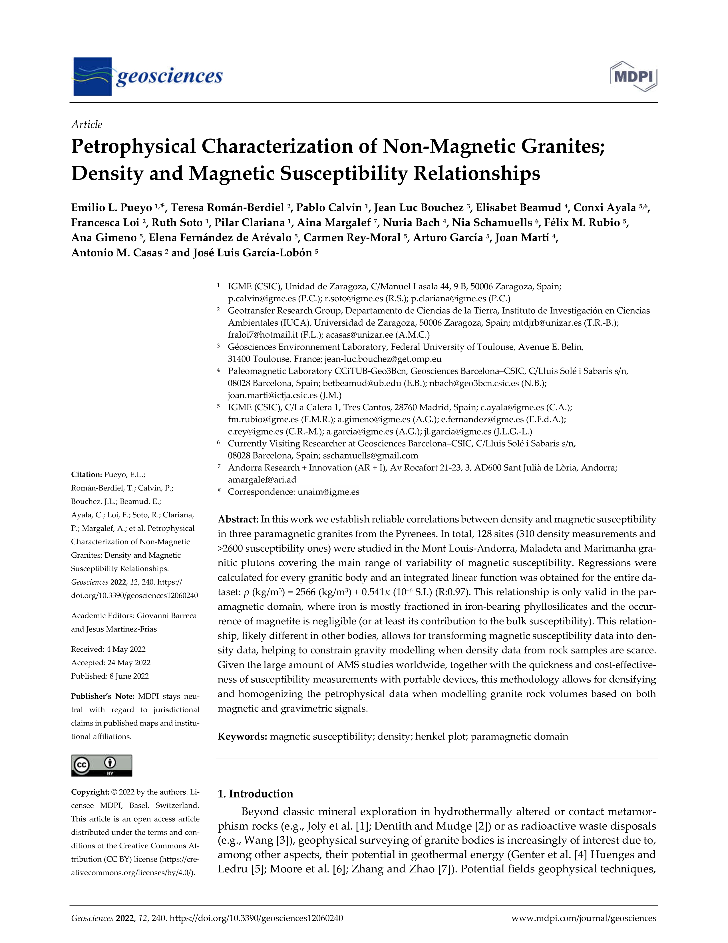 Petrophysical Characterization of Non-Magnetic Granites; Density and Magnetic Susceptibility Relationships