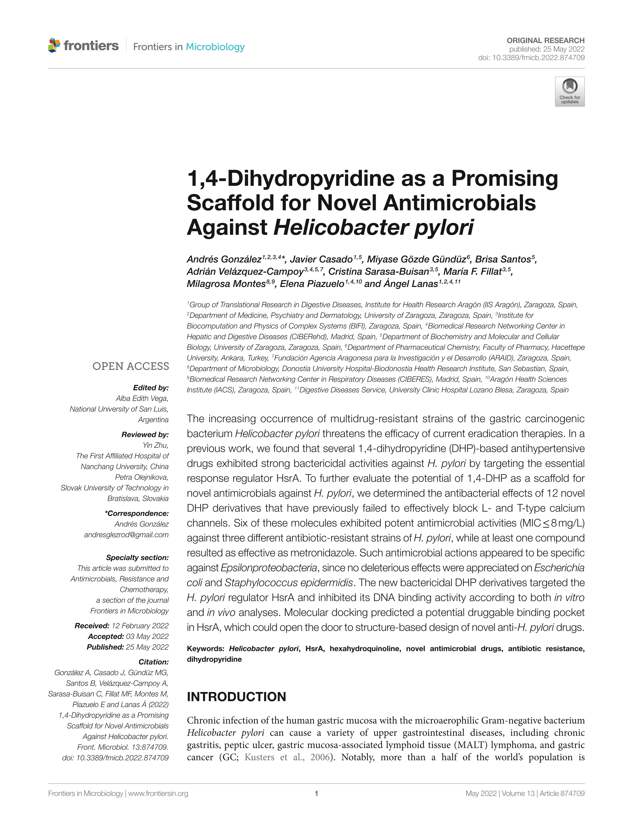 1,4-Dihydropyridine as a Promising Scaffold for Novel Antimicrobials Against Helicobacter pylori