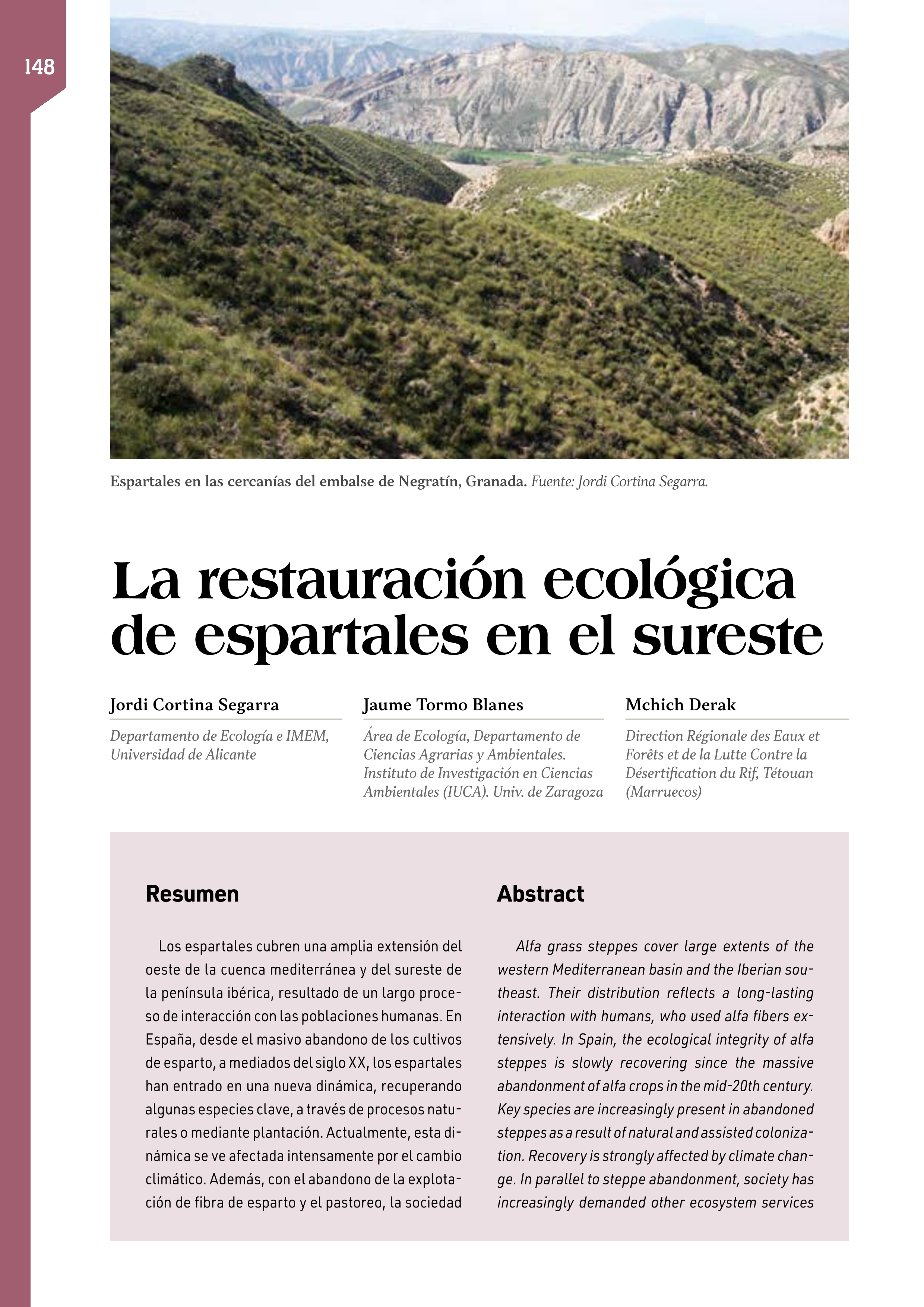 La restauración ecológica de espartales en el sureste