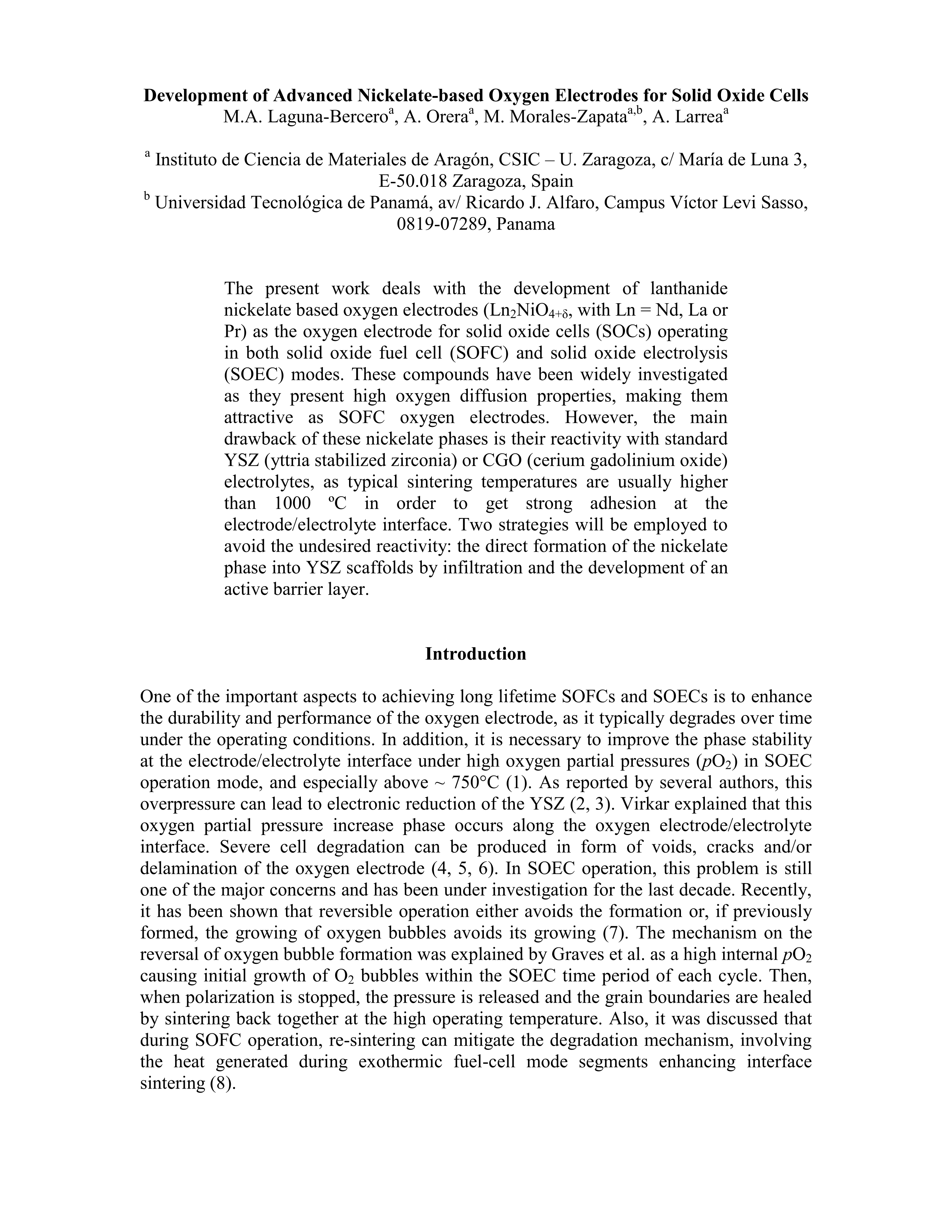 Development of advanced nickelate-based oxygen electrodes for solid oxide cells