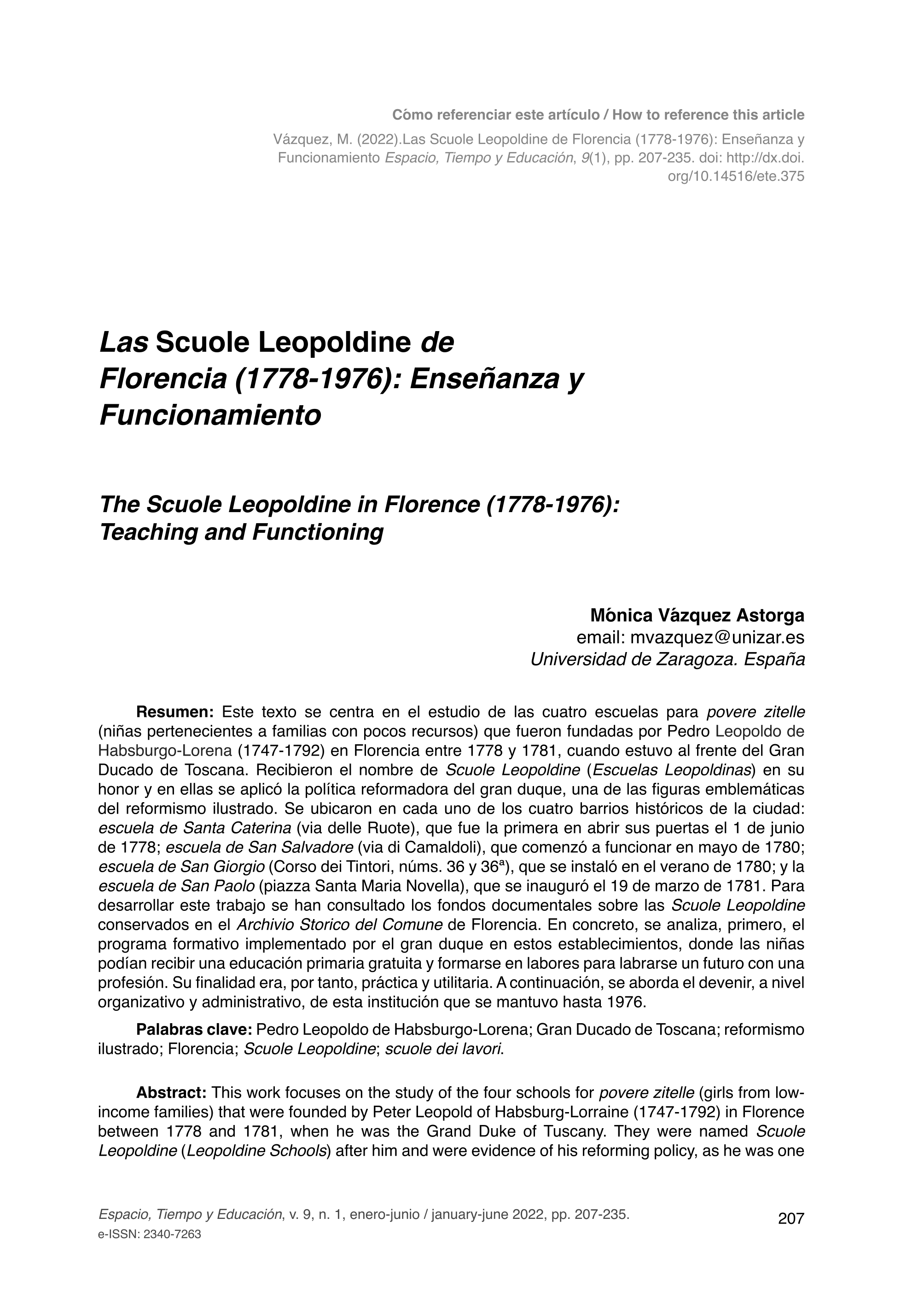 The scuole Leopoldine in Florence (1778-1976): teaching and functioning