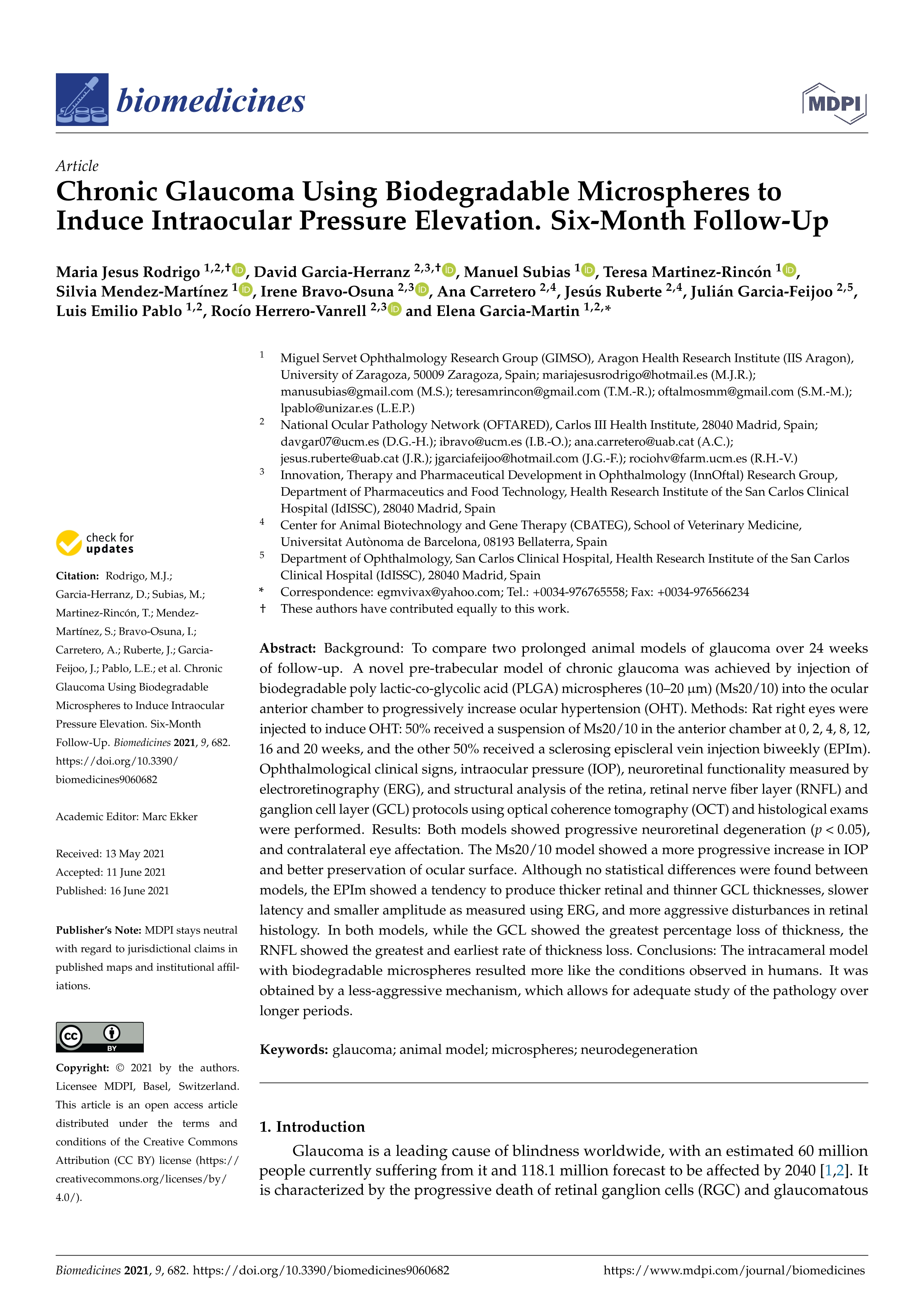 Chronic glaucoma using biodegradable microspheres to induce intraocular pressure elevation. Six-month follow-up