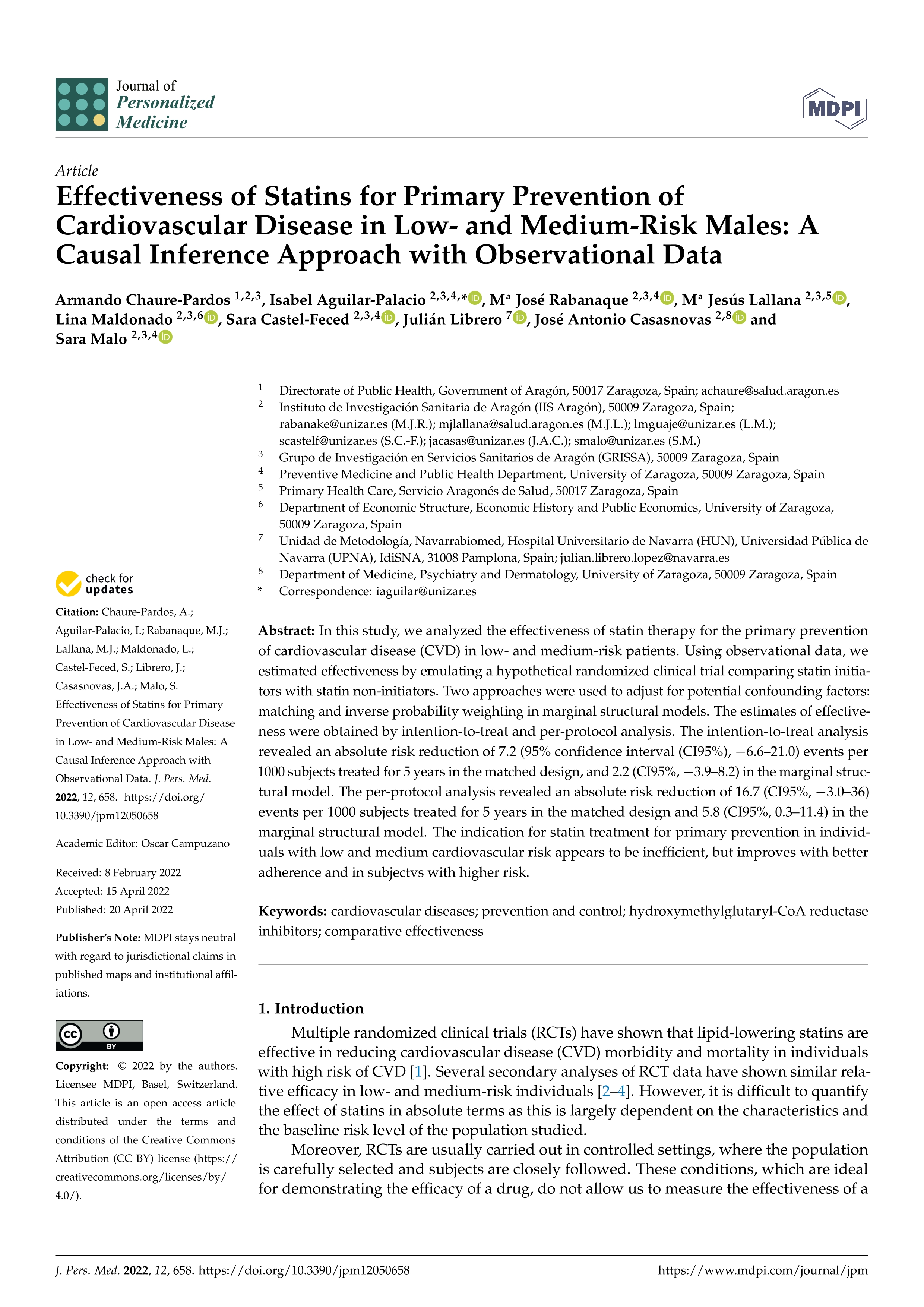 Effectiveness of Statins for Primary Prevention of Cardiovascular Disease in Low- and Medium-Risk Males: A Causal Inference Approach with Observational Data