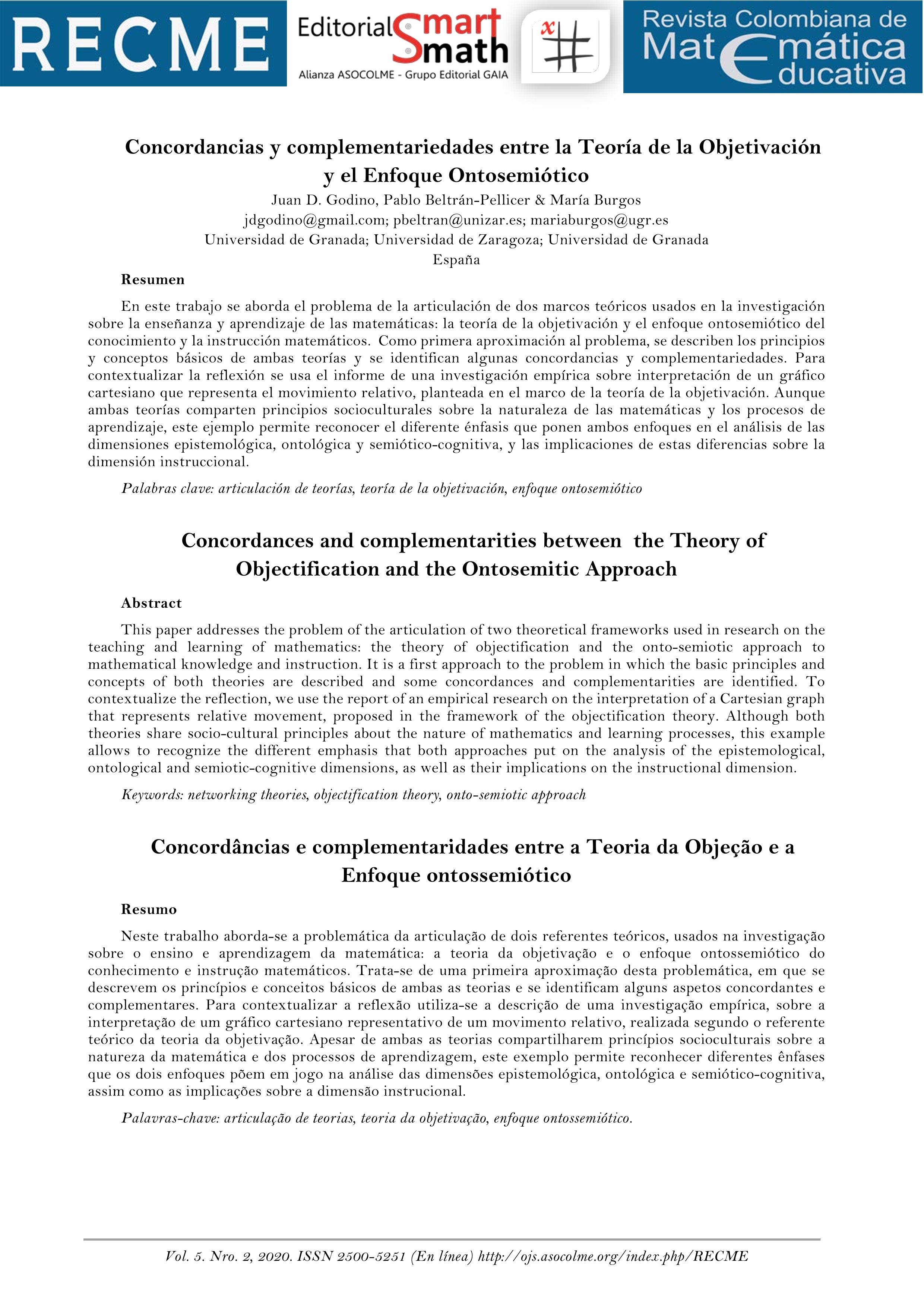 Concordancias y complementariedades entre la Teoría de la Objetivación y el Enfoque Ontosemiótico