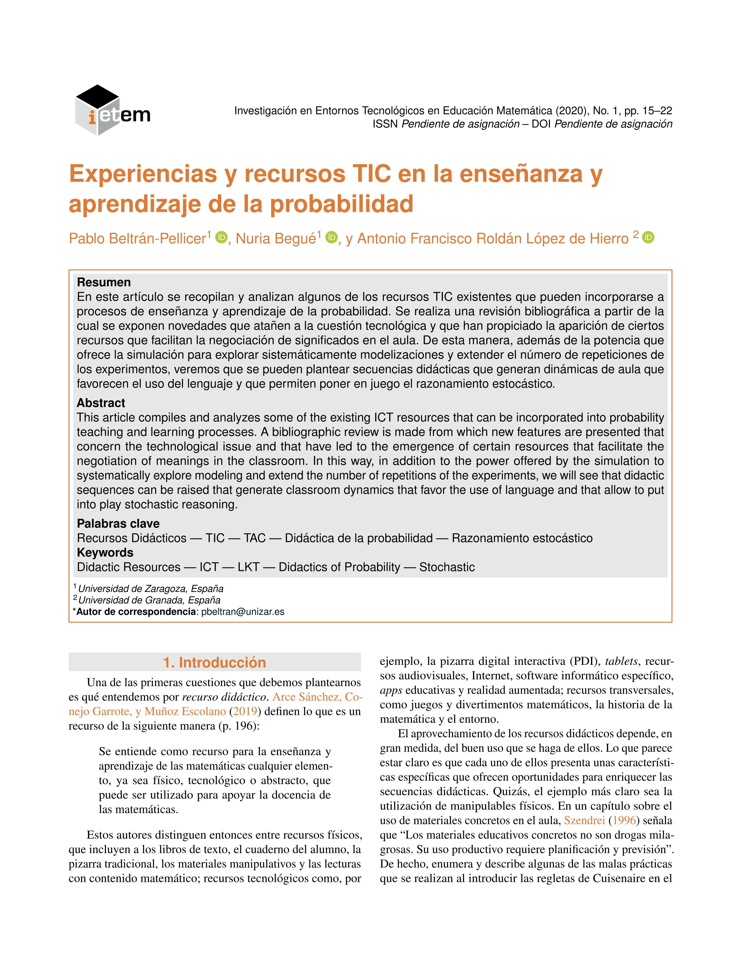 Experiencias y recursos TIC en la enseñanza y aprendizaje de la probabilidad
