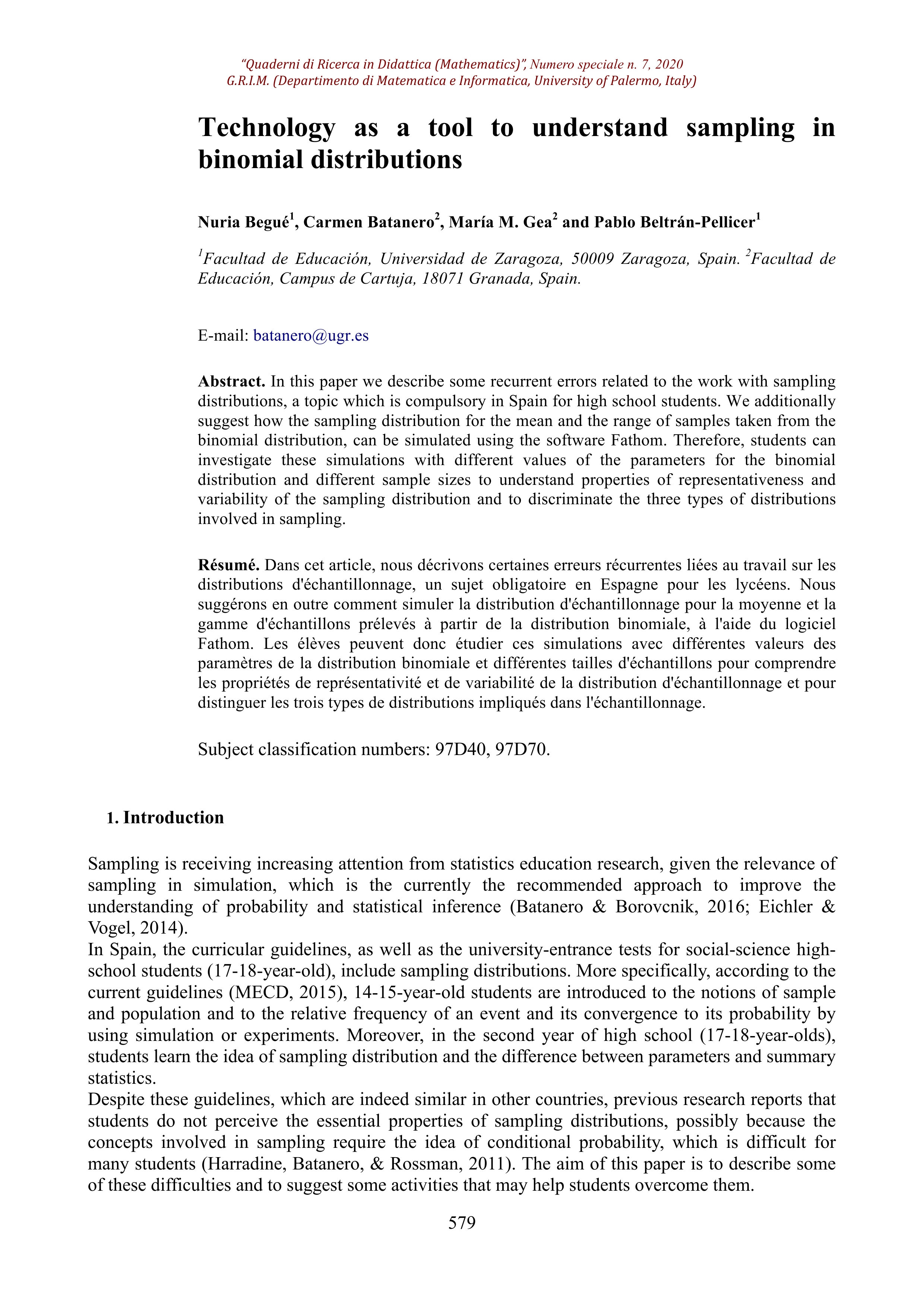 Technology as a tool to understand sampling in binomial distributions