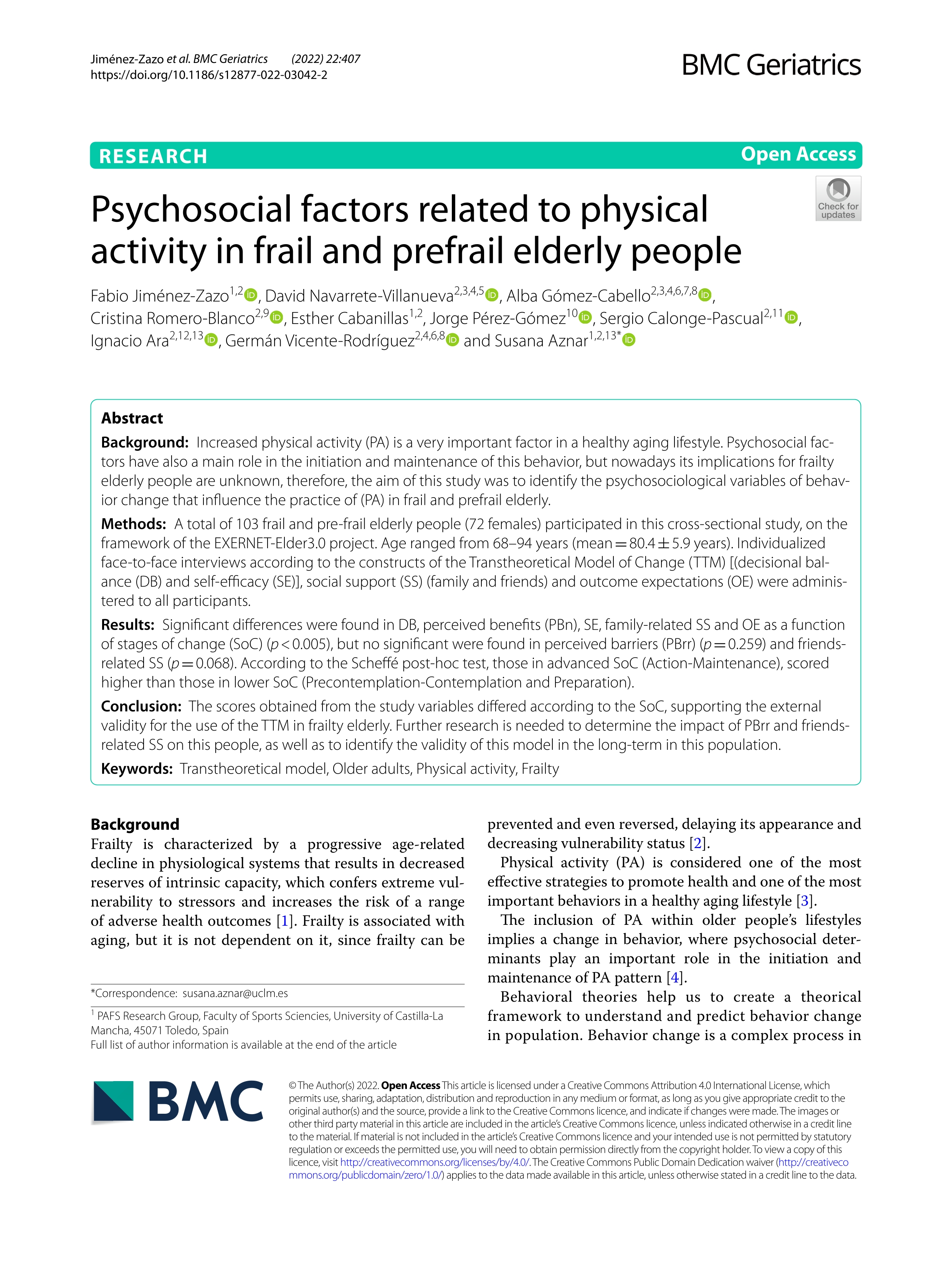 Psychosocial factors related to physical activity in frail and prefrail elderly people