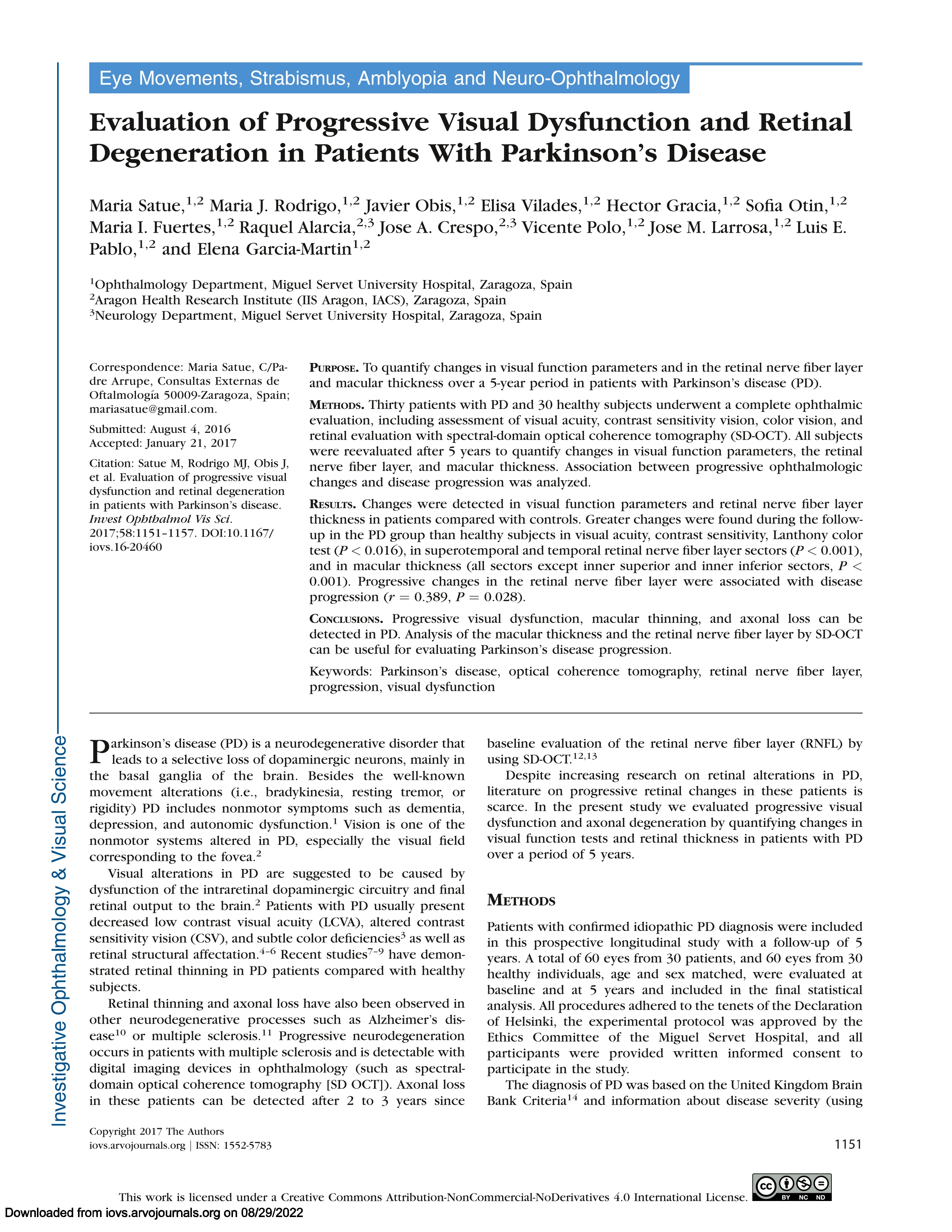 Evaluation of progressive visual dysfunction and retinal degeneration in patients with parkinson’s disease
